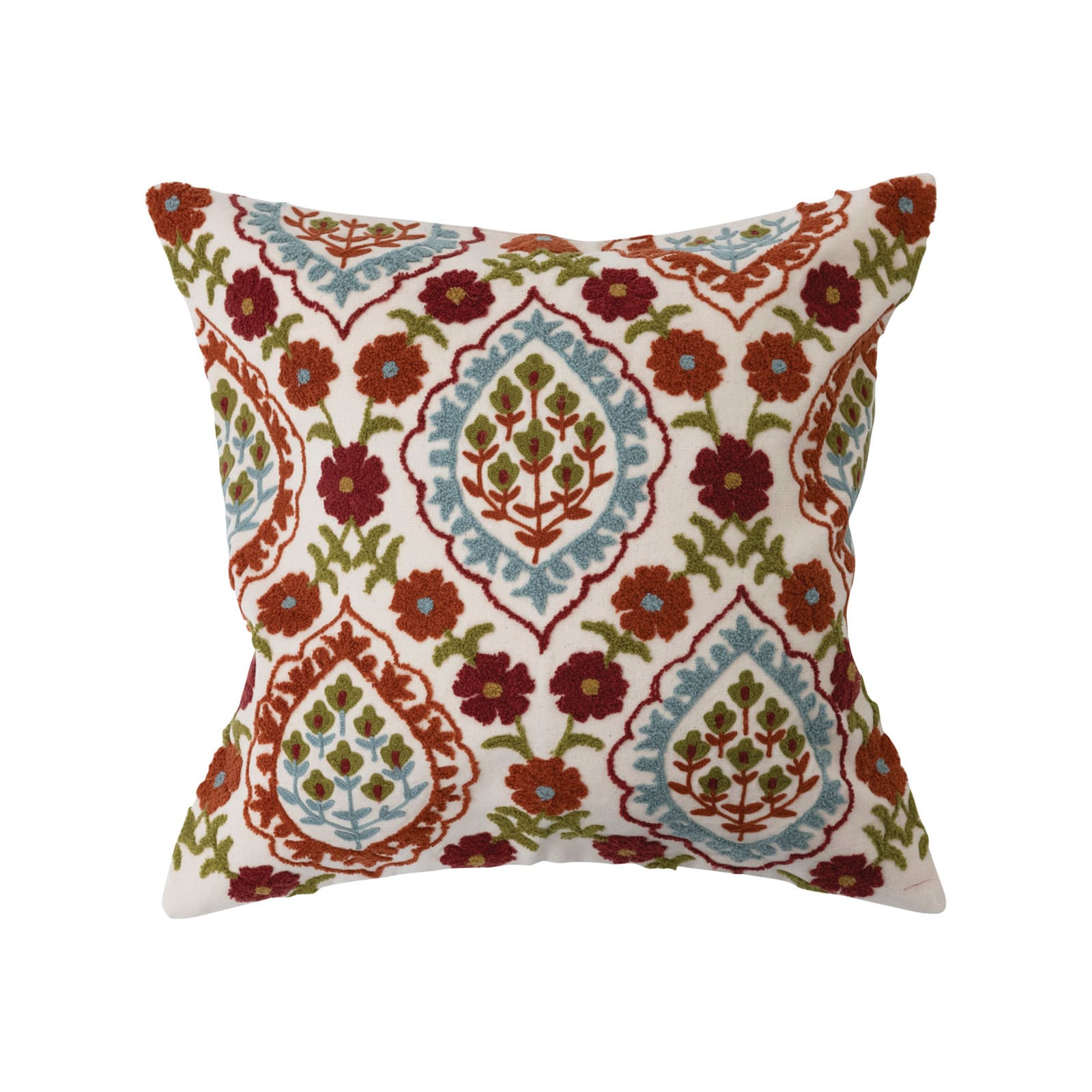 Multicolor Embroidered Pattern Cotton Throw Pillow