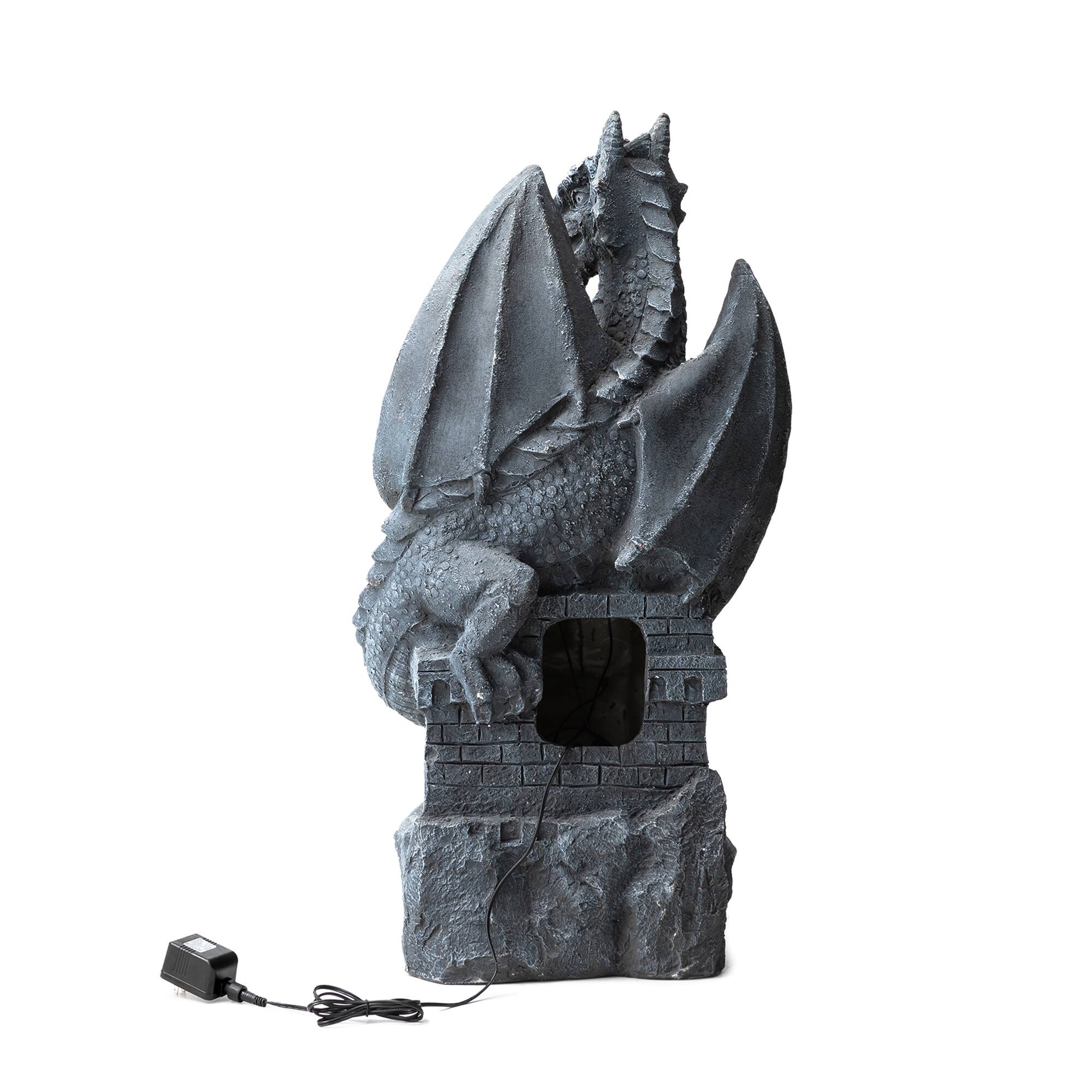 Glitzhome® 36.5" 4-Tier Gothic Dragon Sculptural Outdoor Fountain with LED Light