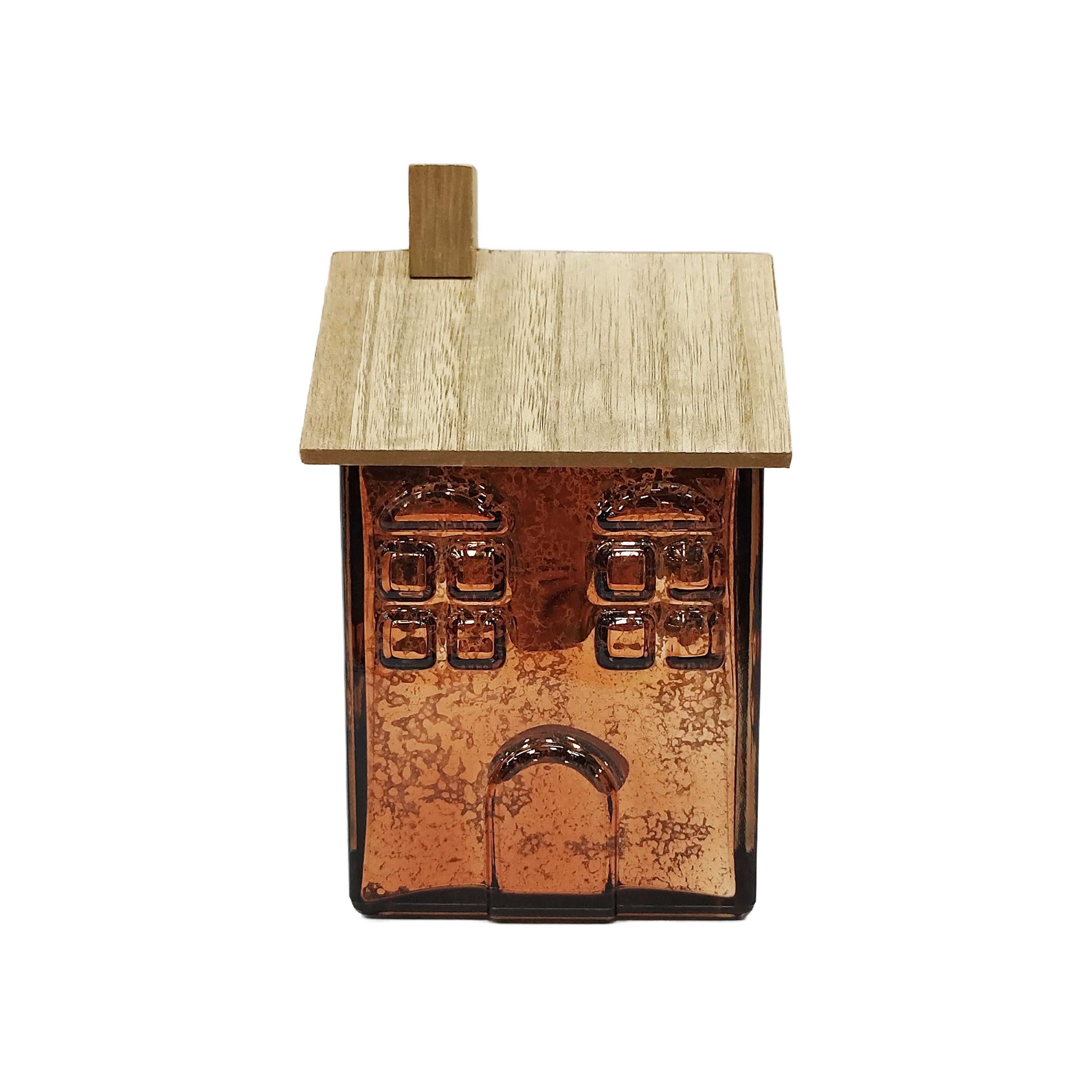 8&#x22; Brown Glass House with Woodgrain Roof Tabletop D&#xE9;cor by Ashland