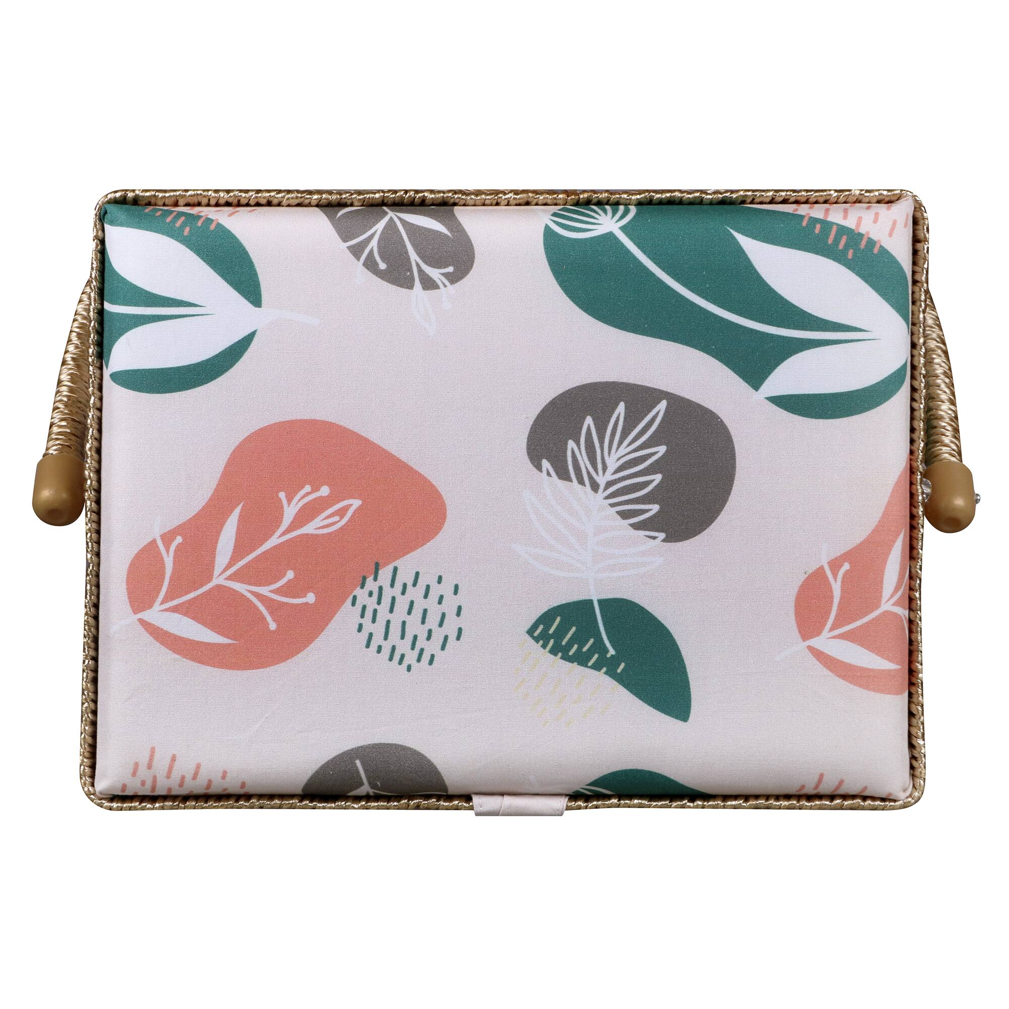 SINGER® Large Tan Organic Print Sewing Basket with Sewing Scissors & Notions