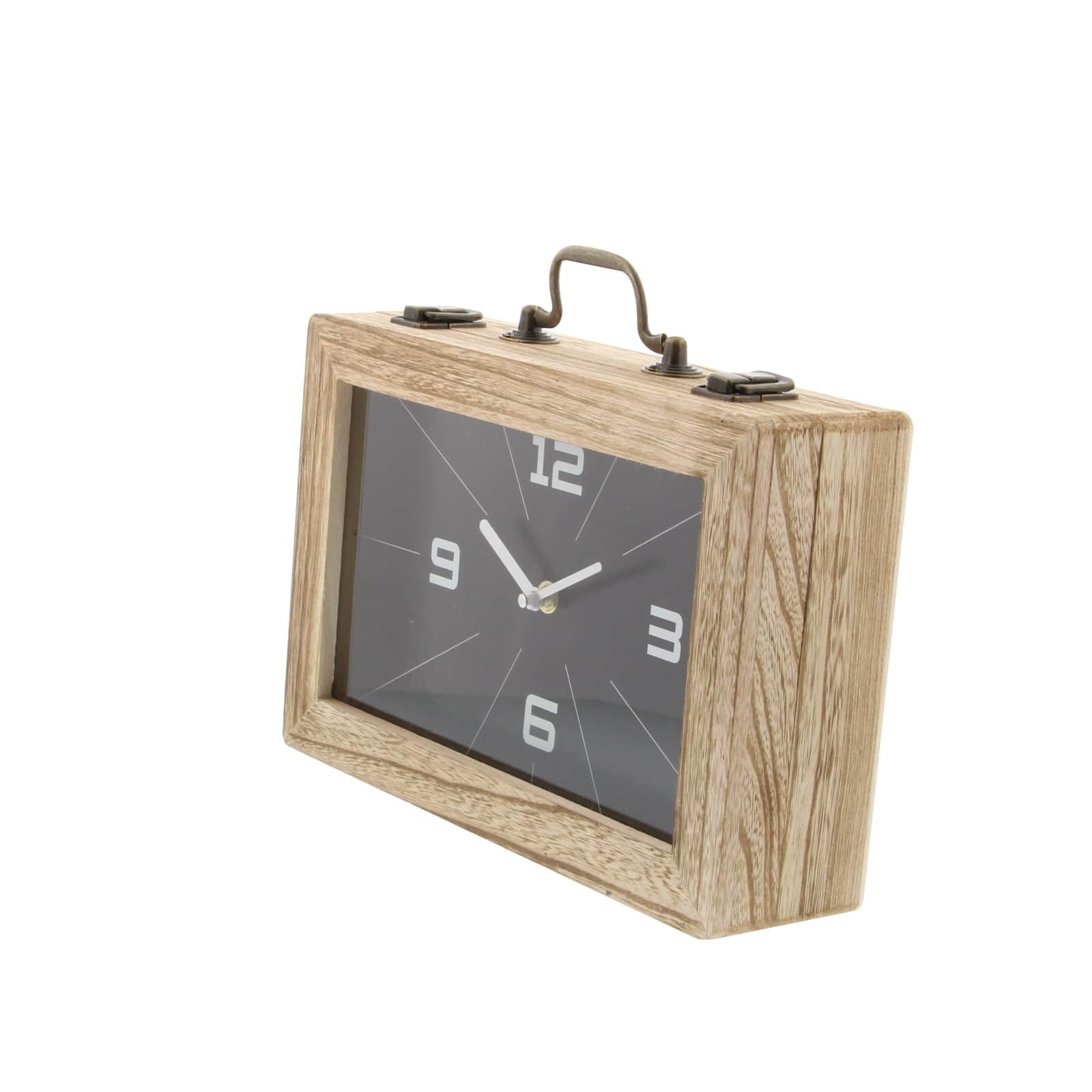 12&#x22; Black Wood Natural Rectangular Box Clock