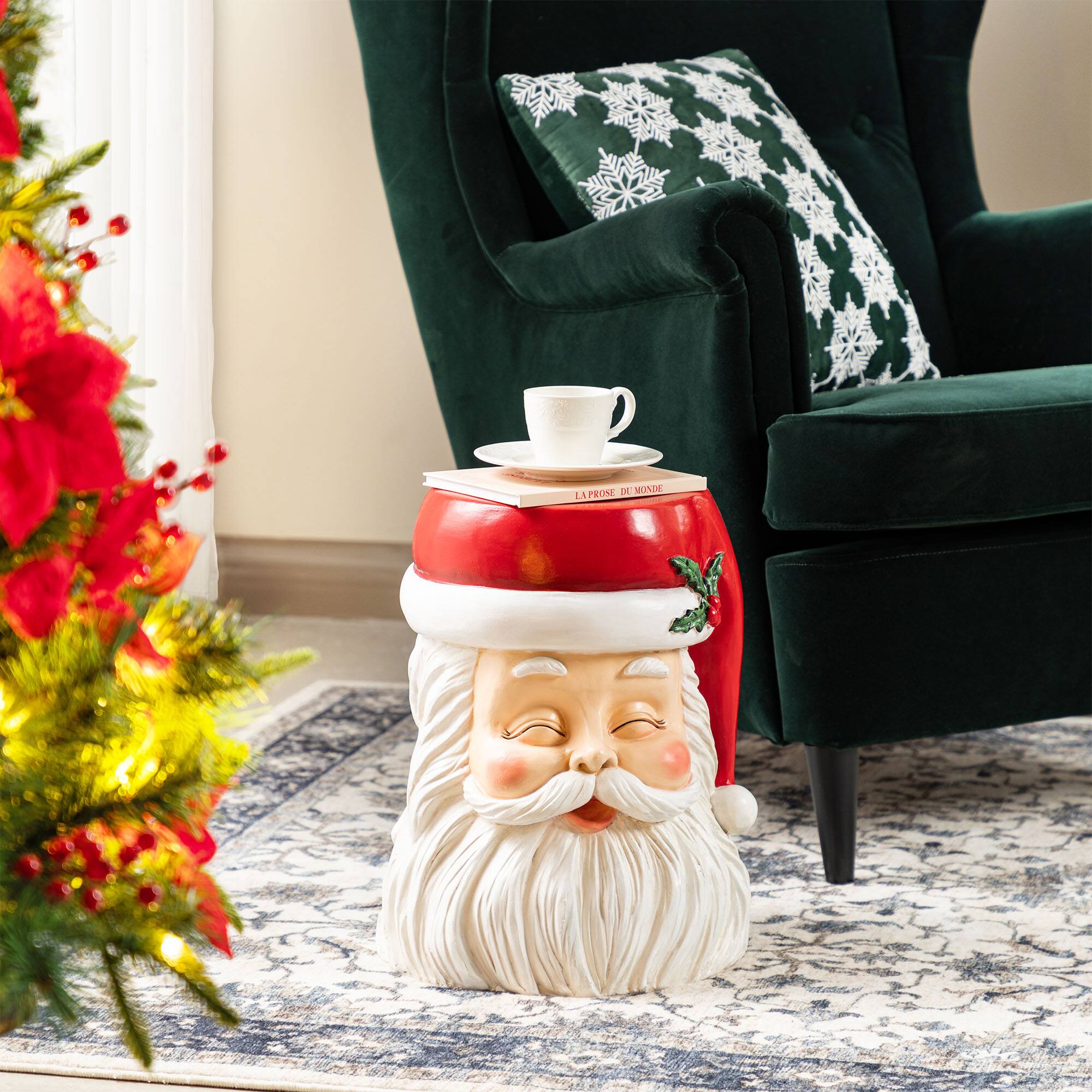 Glitzhome&#xAE; 16&#x22;H Christmas MGO Santa Stool or Accent Table