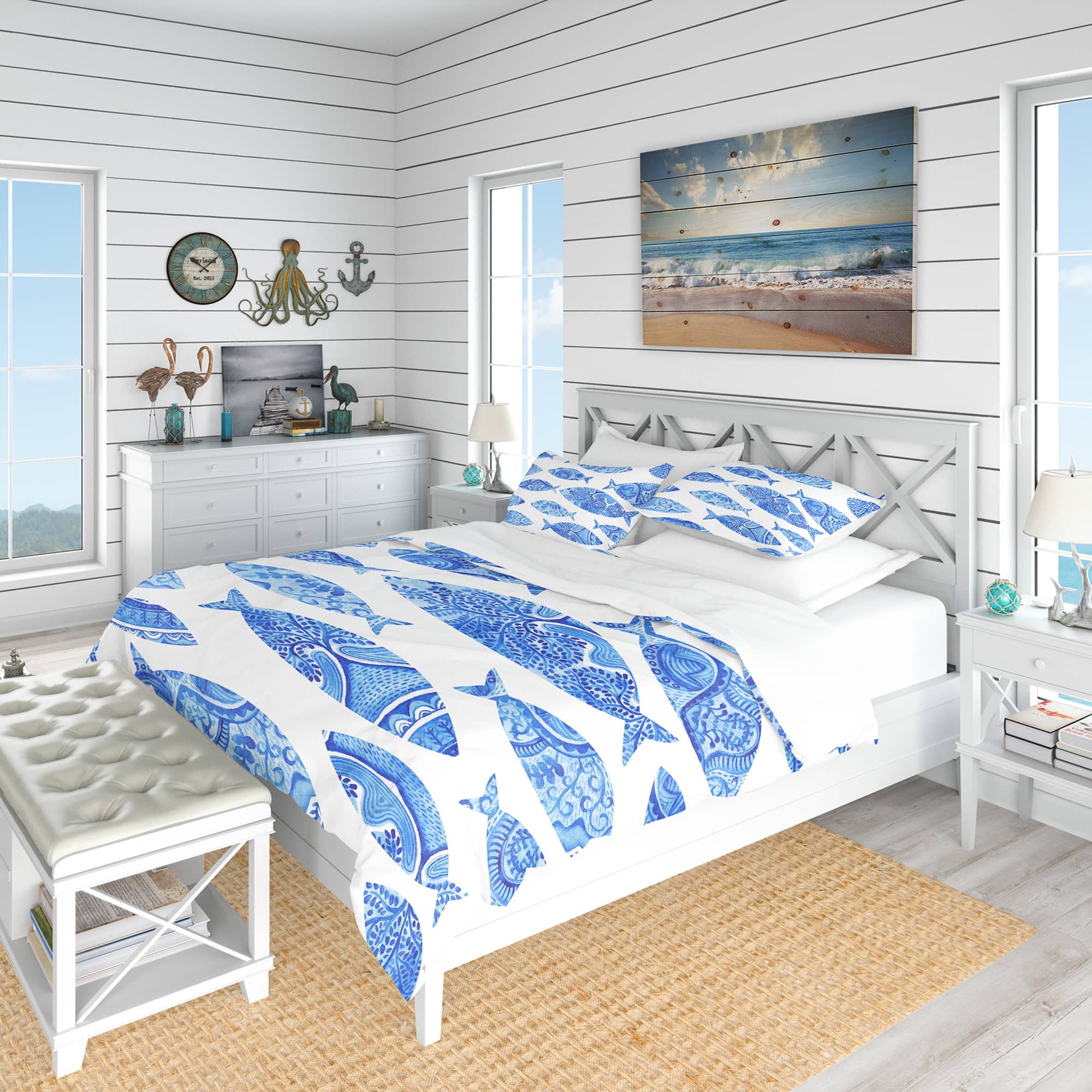 Designart Pattern with Fishes Nautical &#x26; Coastal Duvet Cover Set