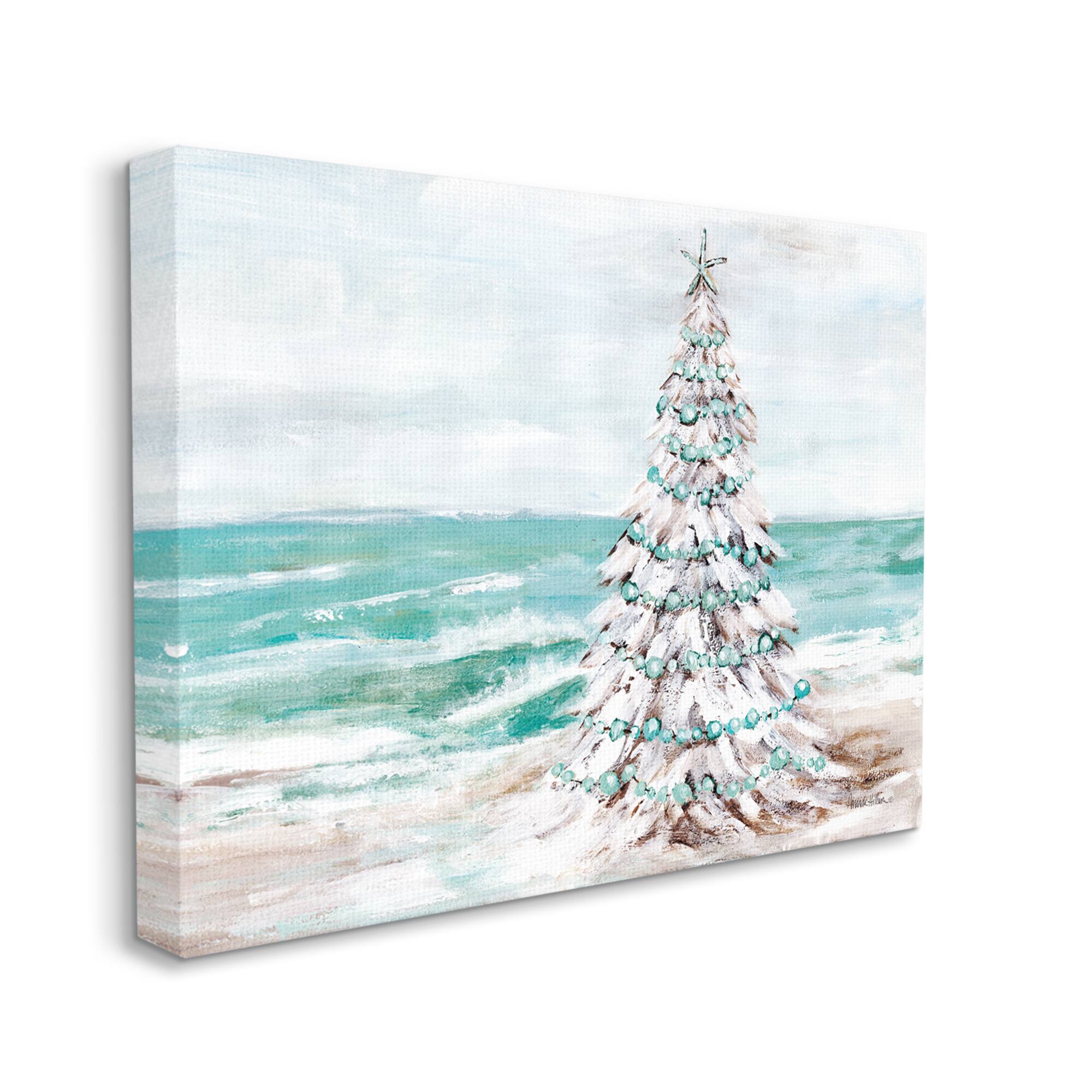 Stupell Industries Snowy Christmas Tree Beach Shore Canvas Wall Art