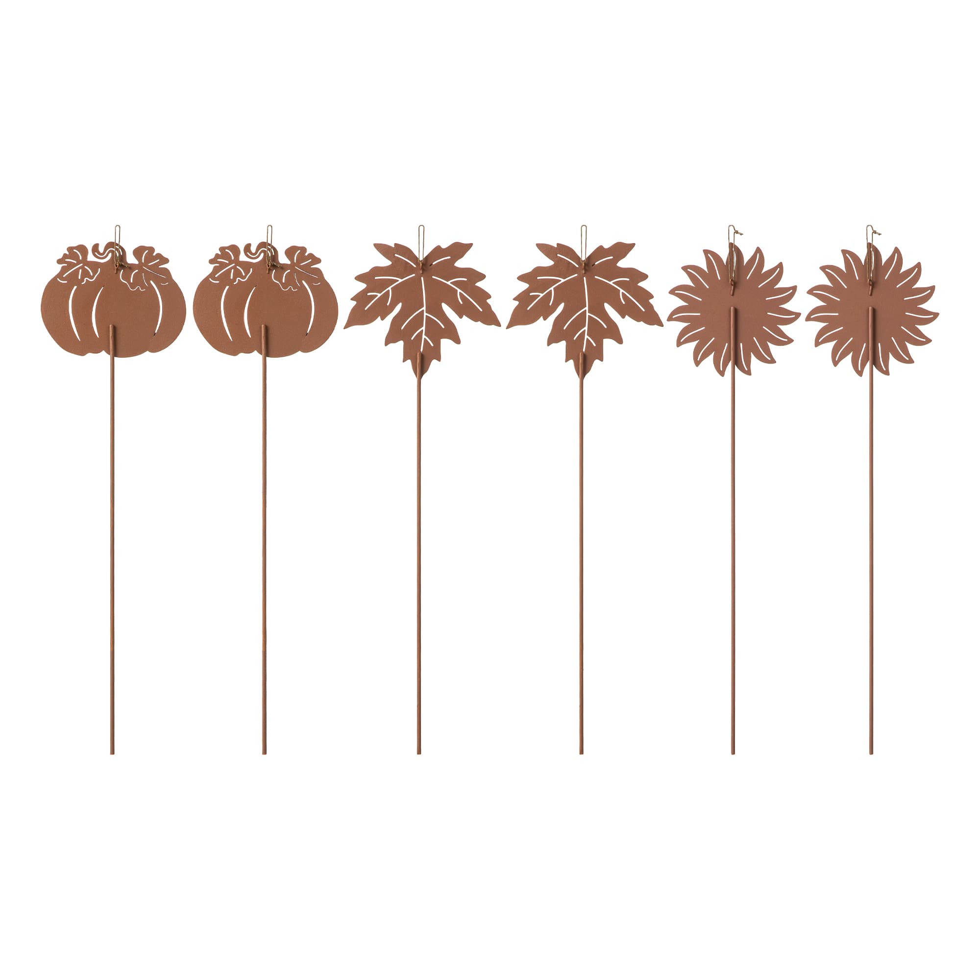 Glitzhome&#xAE; 18&#x22; Fall Metal Pumpkin, Leave &#x26; Sunflower Yard Stake, 6ct.