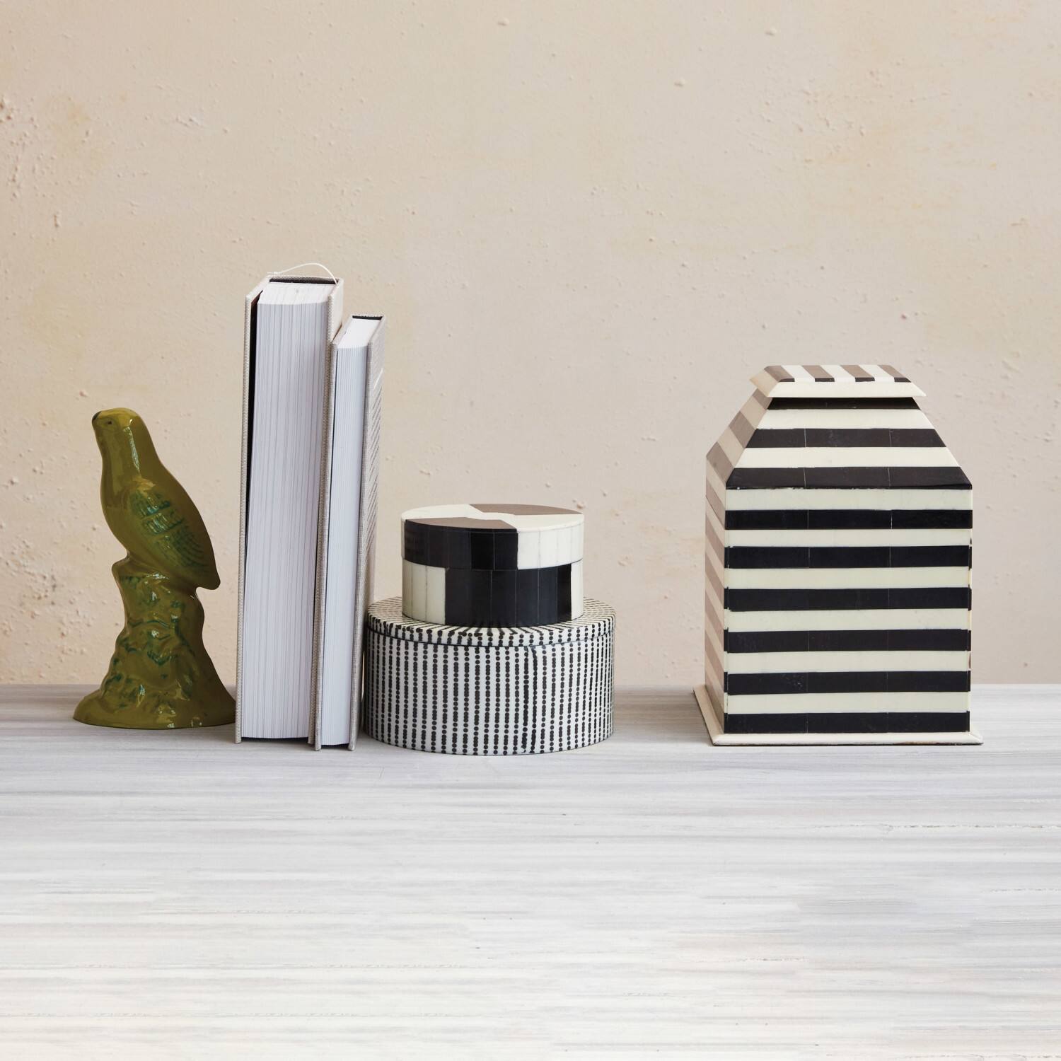 Hello Honey® 6.25" Black & White Spotted Round Reclaimed Wood Box