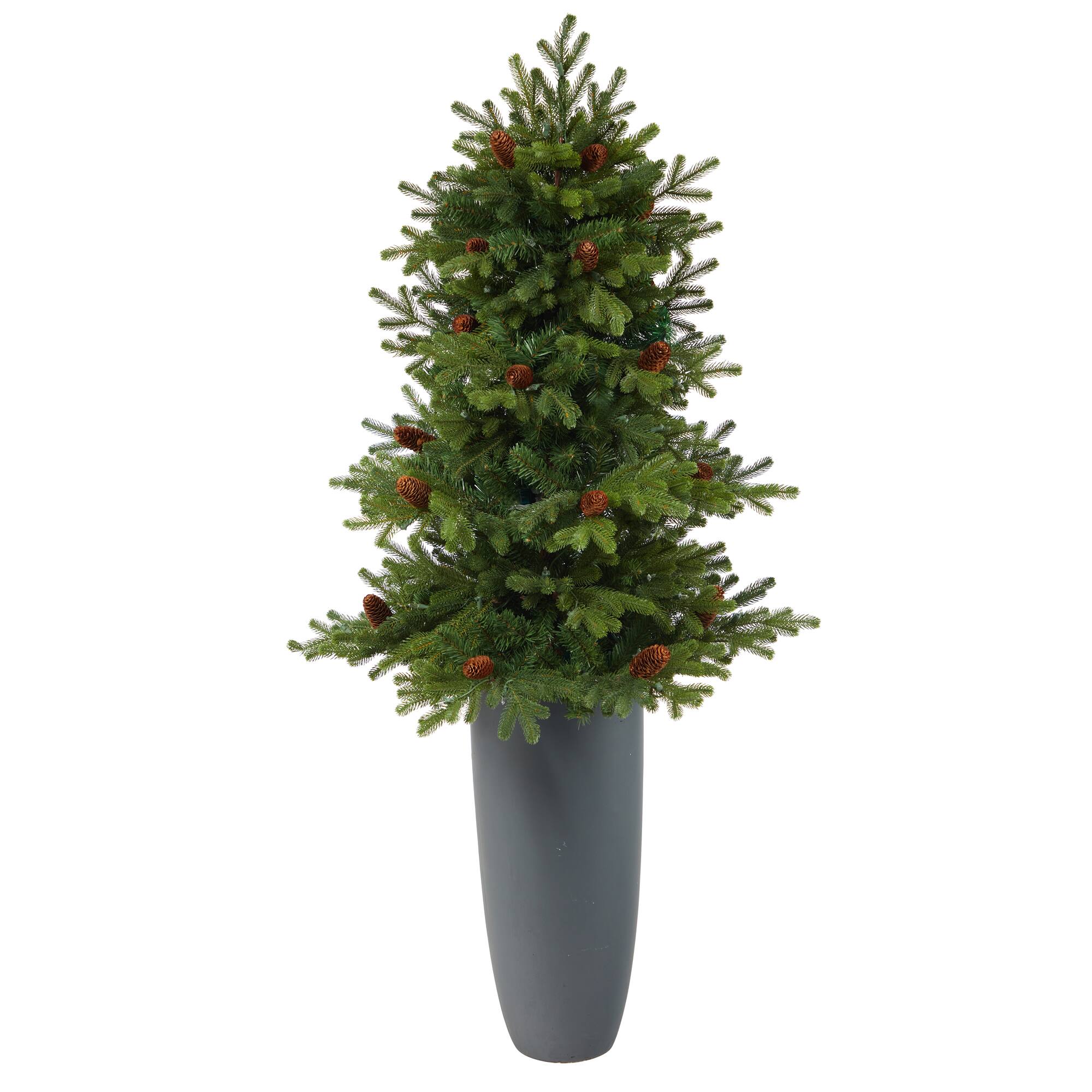 5ft. Pre-Lit Yukon Mountain Fir Artificial Christmas Tree in Gray Planter, Clear Lights