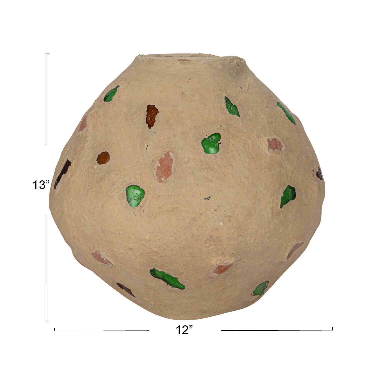 Hello Honey&#xAE; 13&#x22; Multicolor Handmade Paper Mache Vase with Embedded Glass, Shells &#x26; Wood Pieces