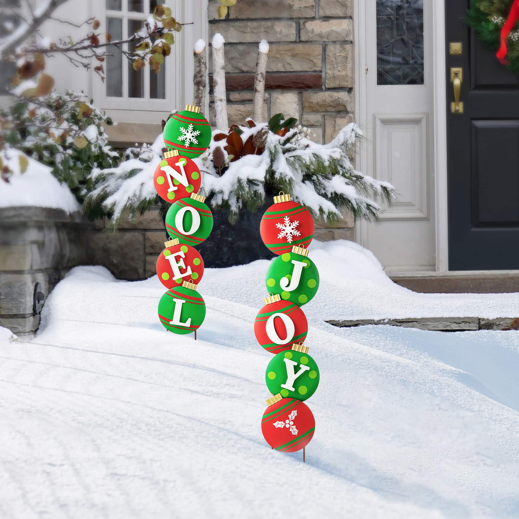 Glitzhome® Metal Metal JOY & NOEL Ornament Yard Stake/Wall Décor Set