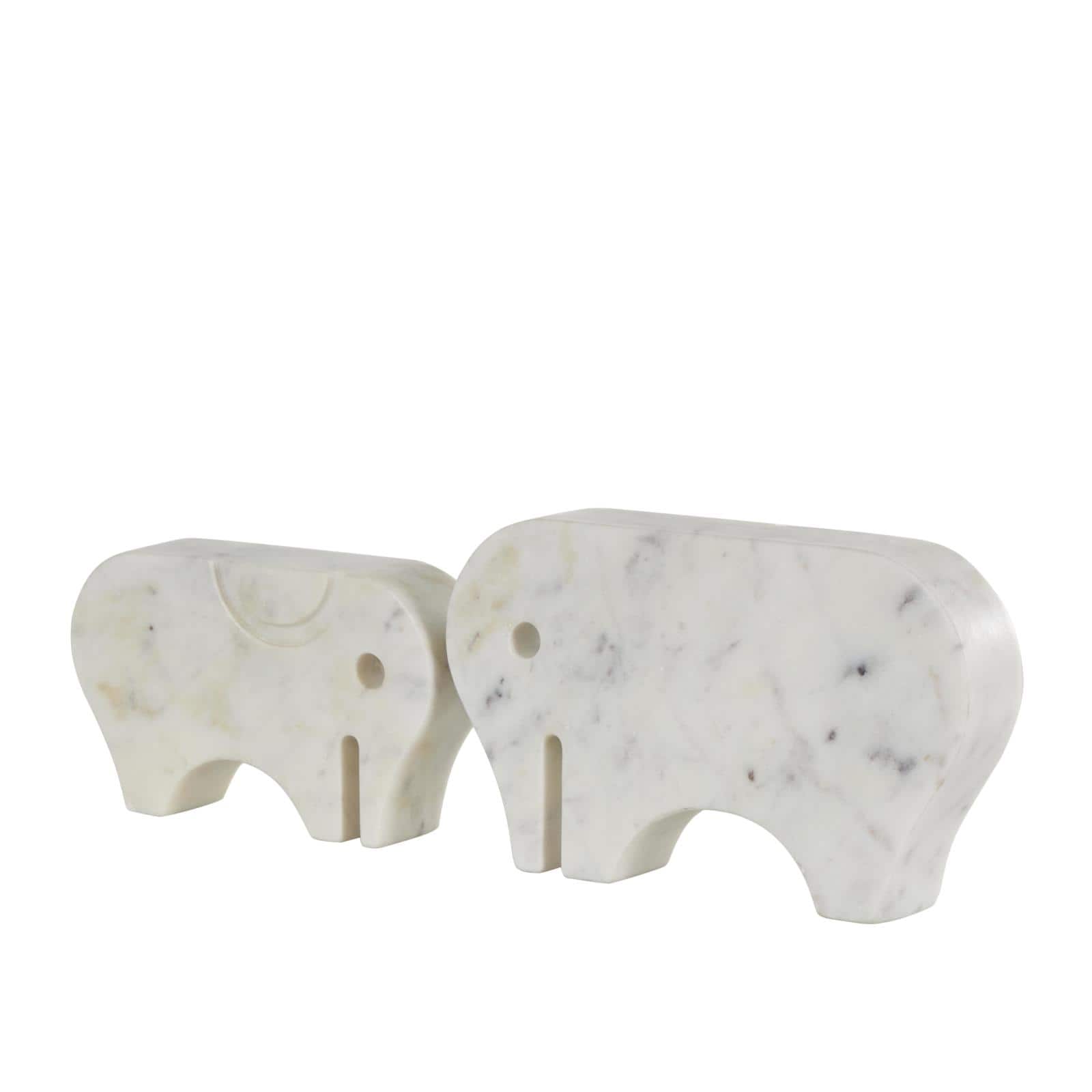White & Gray Abstract Marble Elephant Sculpture Set