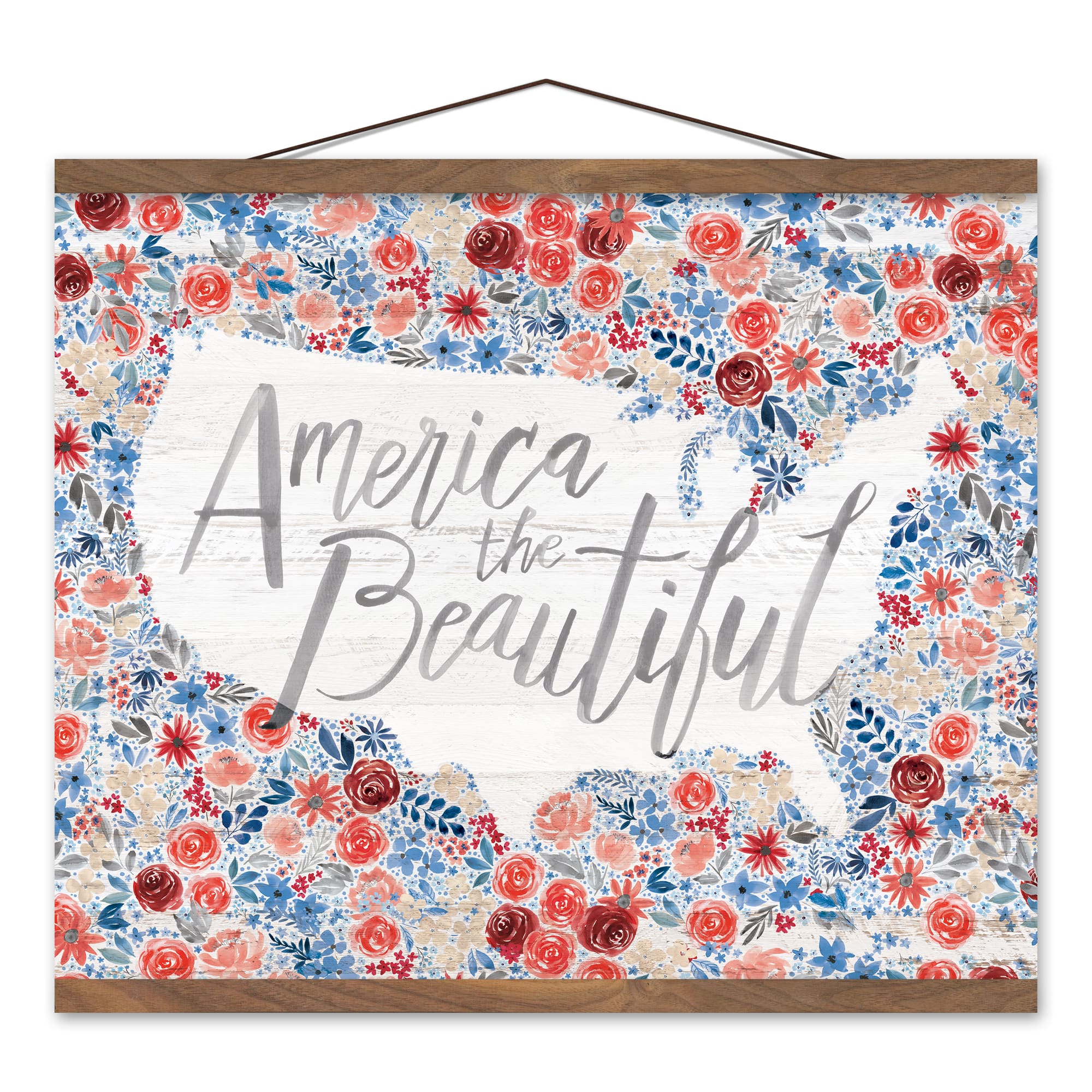 America the Beautiful Floral Teak Hanging Canvas