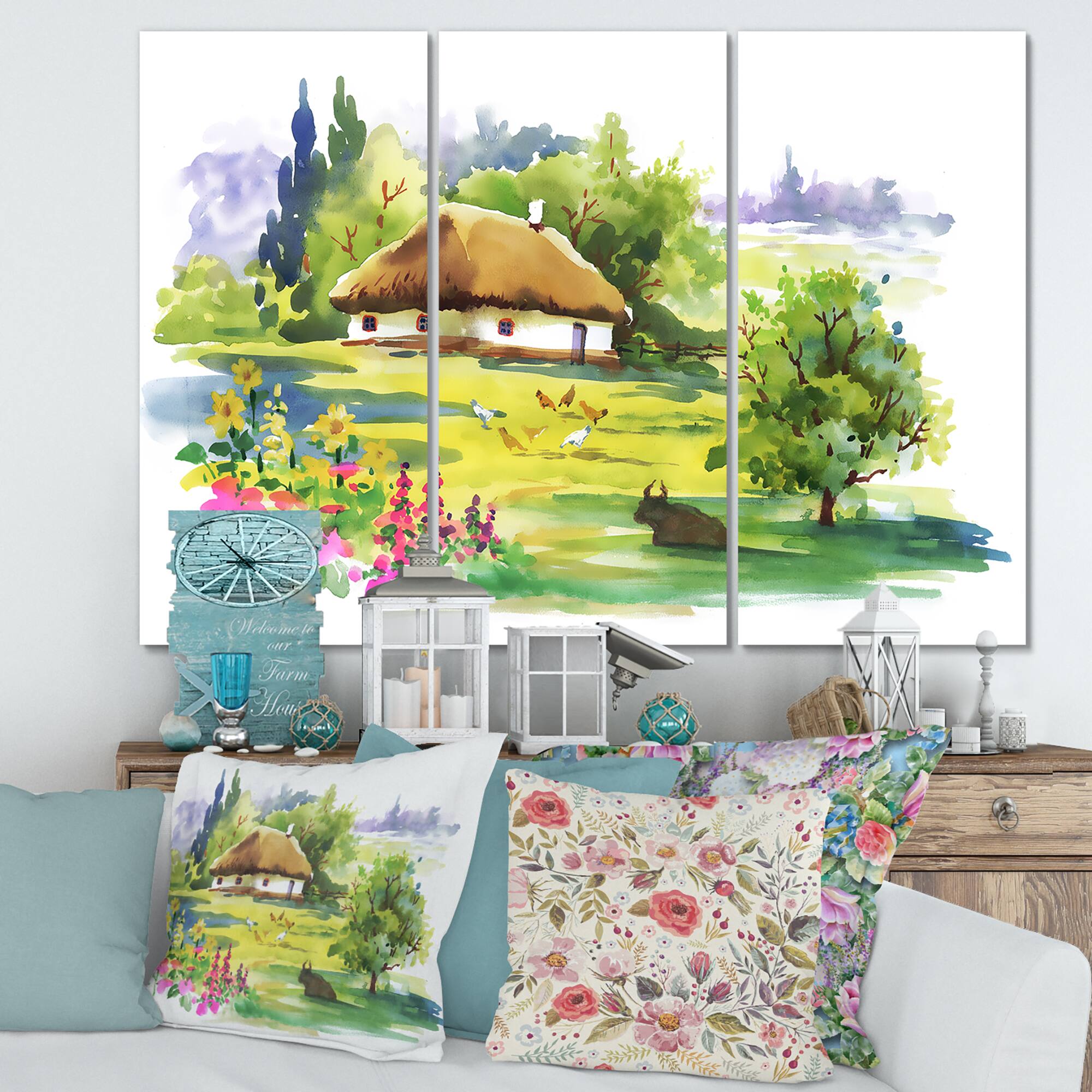 Designart - Rural House In Blossoming Greenlands - Traditional Canvas Wall Art Print