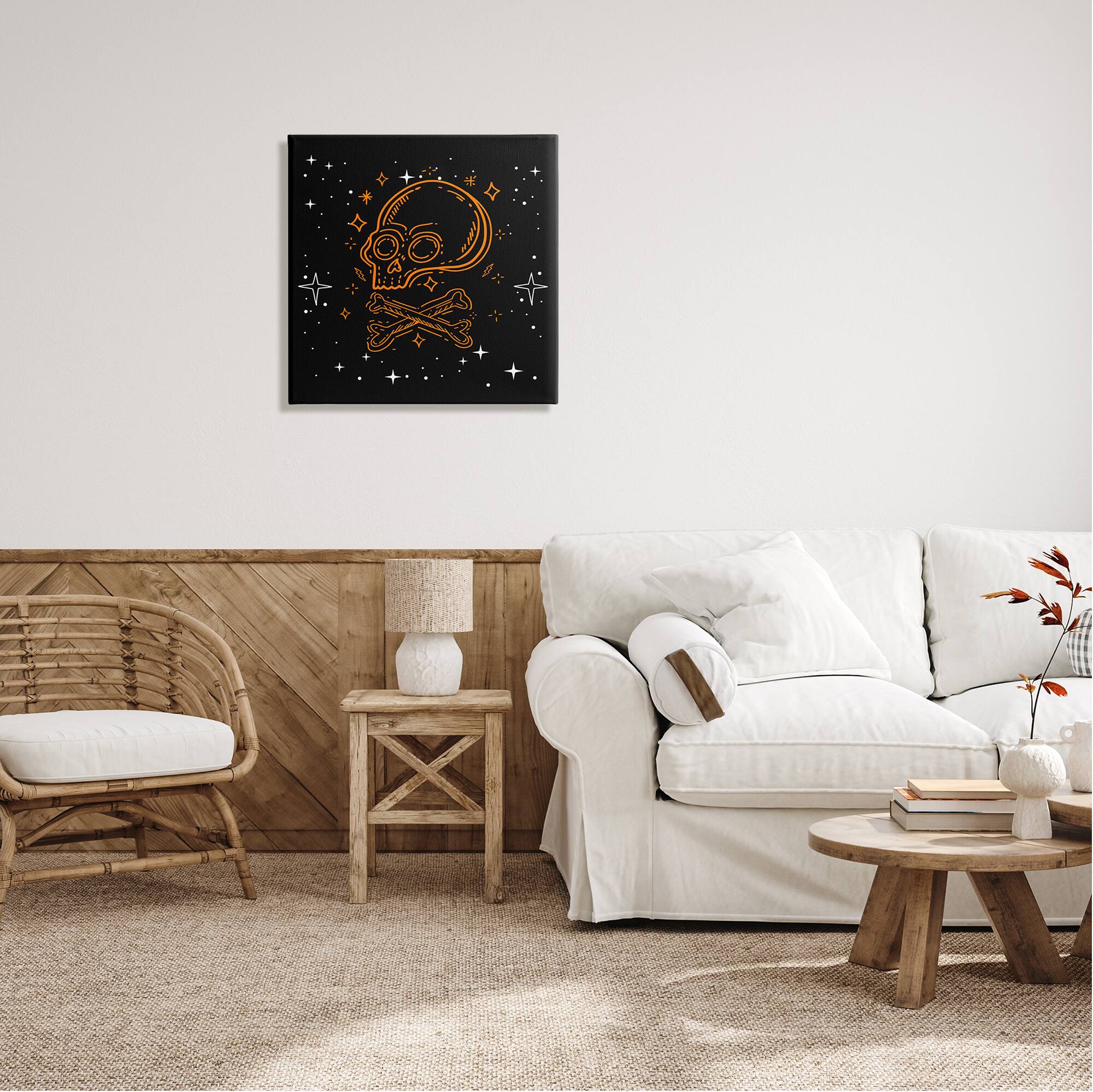 Stupell Industries Skull Crossbones Halloween Stars Canvas Wall Art