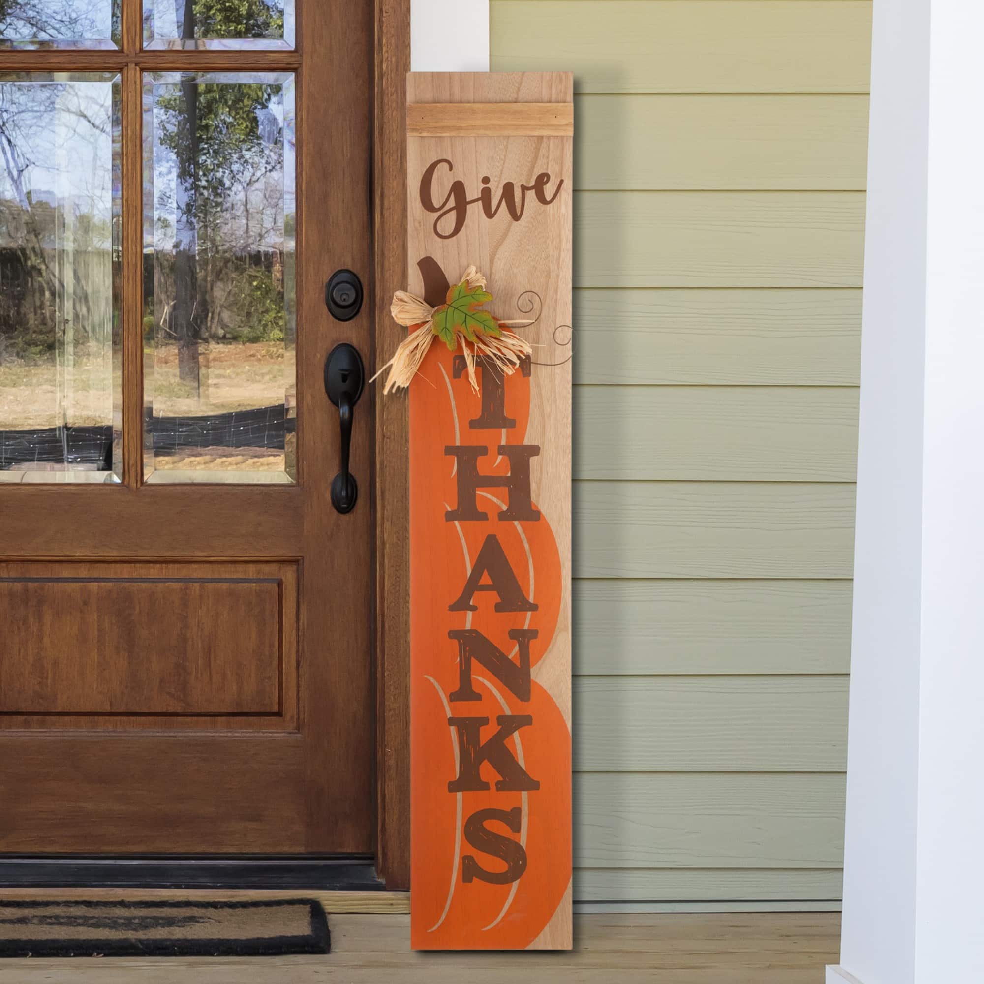Glitzhome&#xAE; 3.5ft. Thanksgiving Wooden Pumpkin Porch Sign