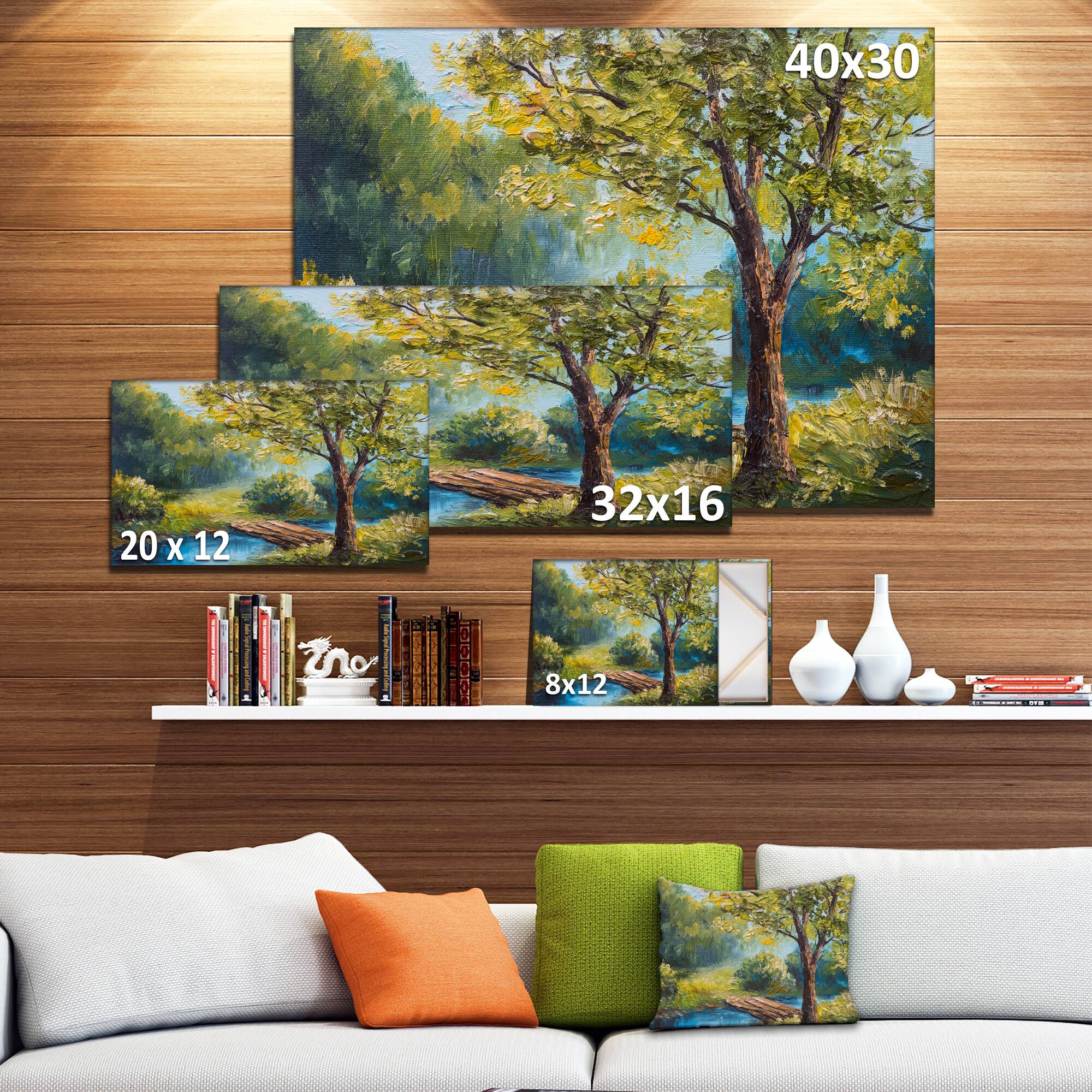 Designart - Summer Forest with Beautiful River - Landscape Art Print Canvas