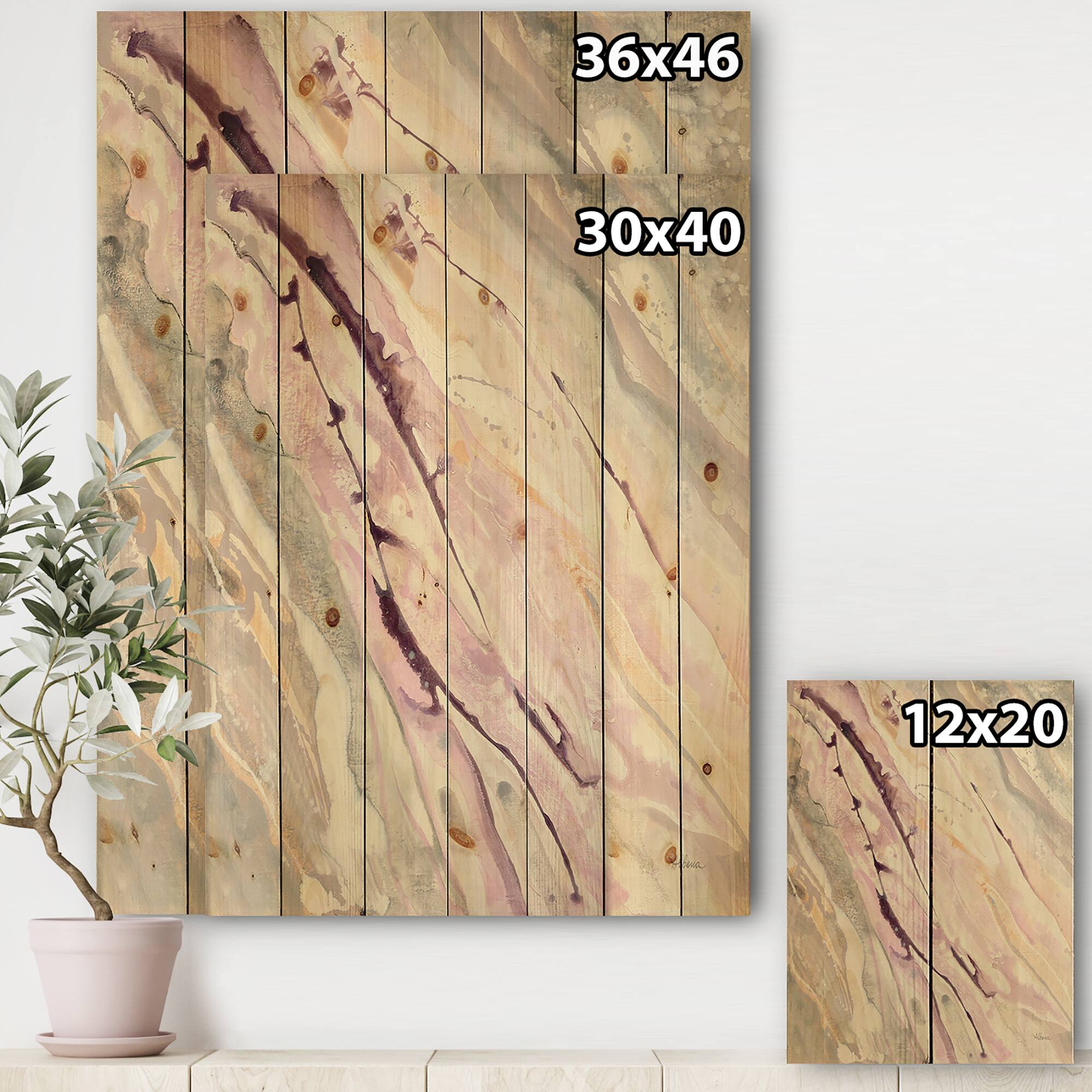 Designart - Shaby Pink Marble - Sleek &#x26; Chic Modern Print on Natural Pine Wood