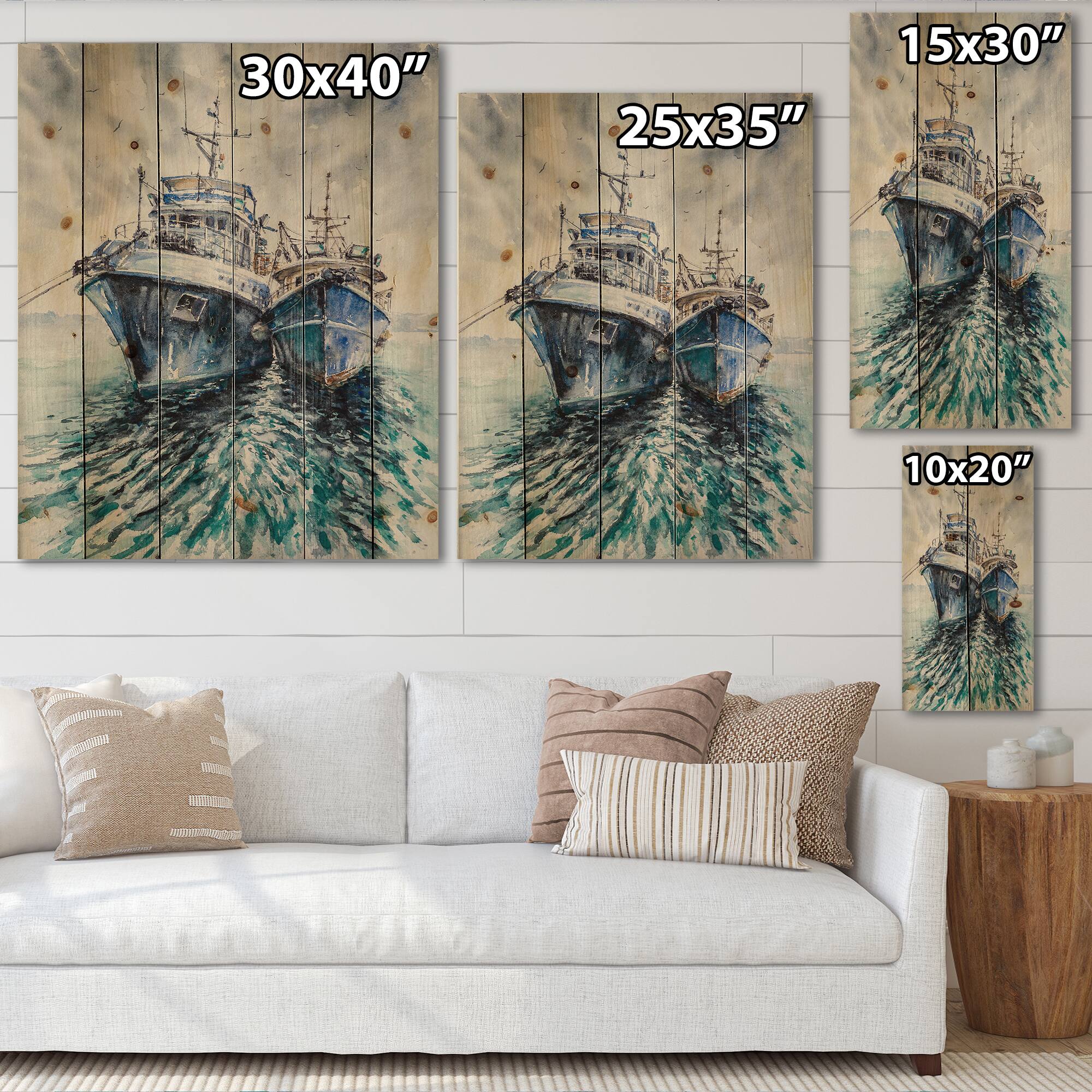 Designart - Two Fishing Boats Before A Storm Anchored