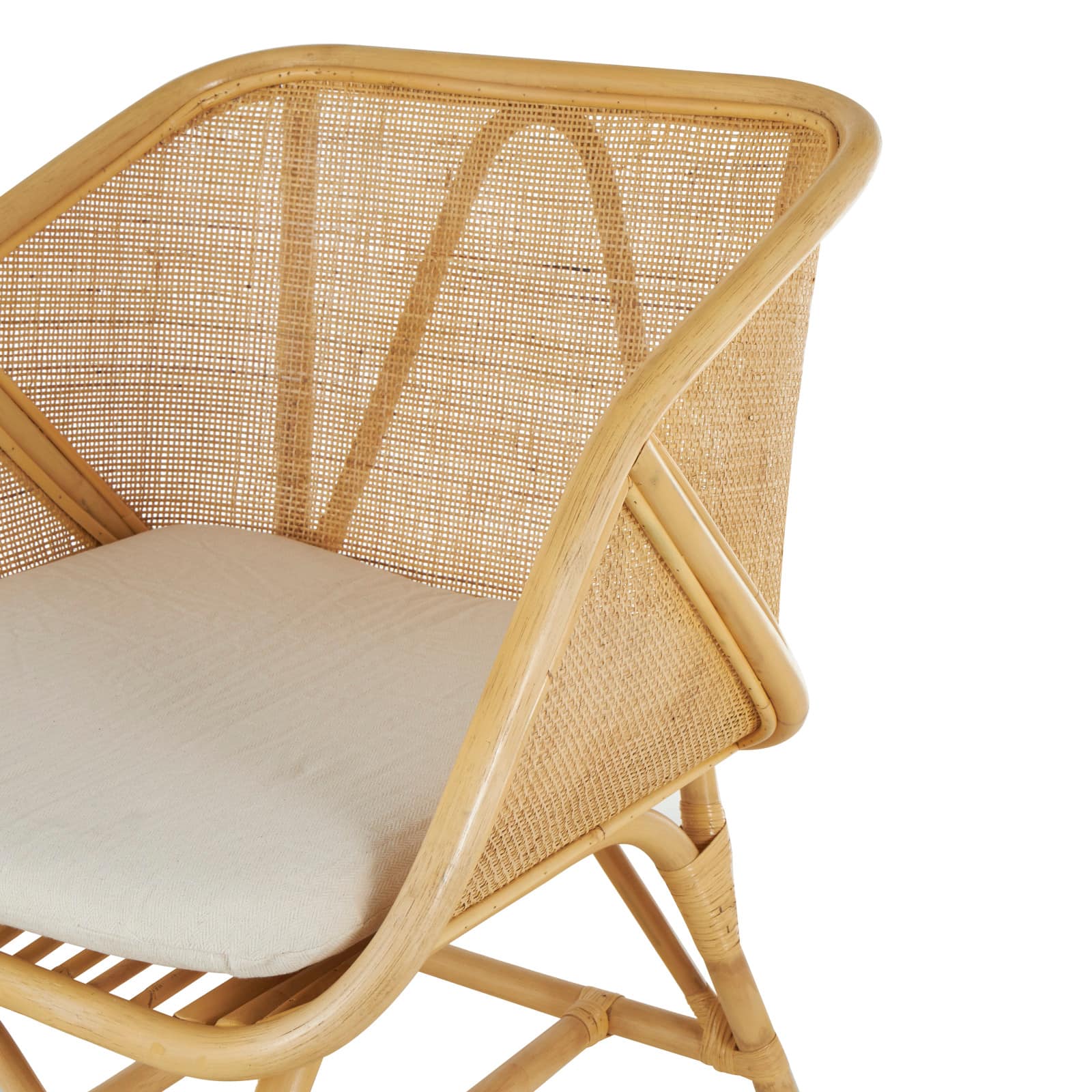 32" x 26" x 24" Light Brown Rattan Woven Squared Accent Chair with White Fabric Cushion