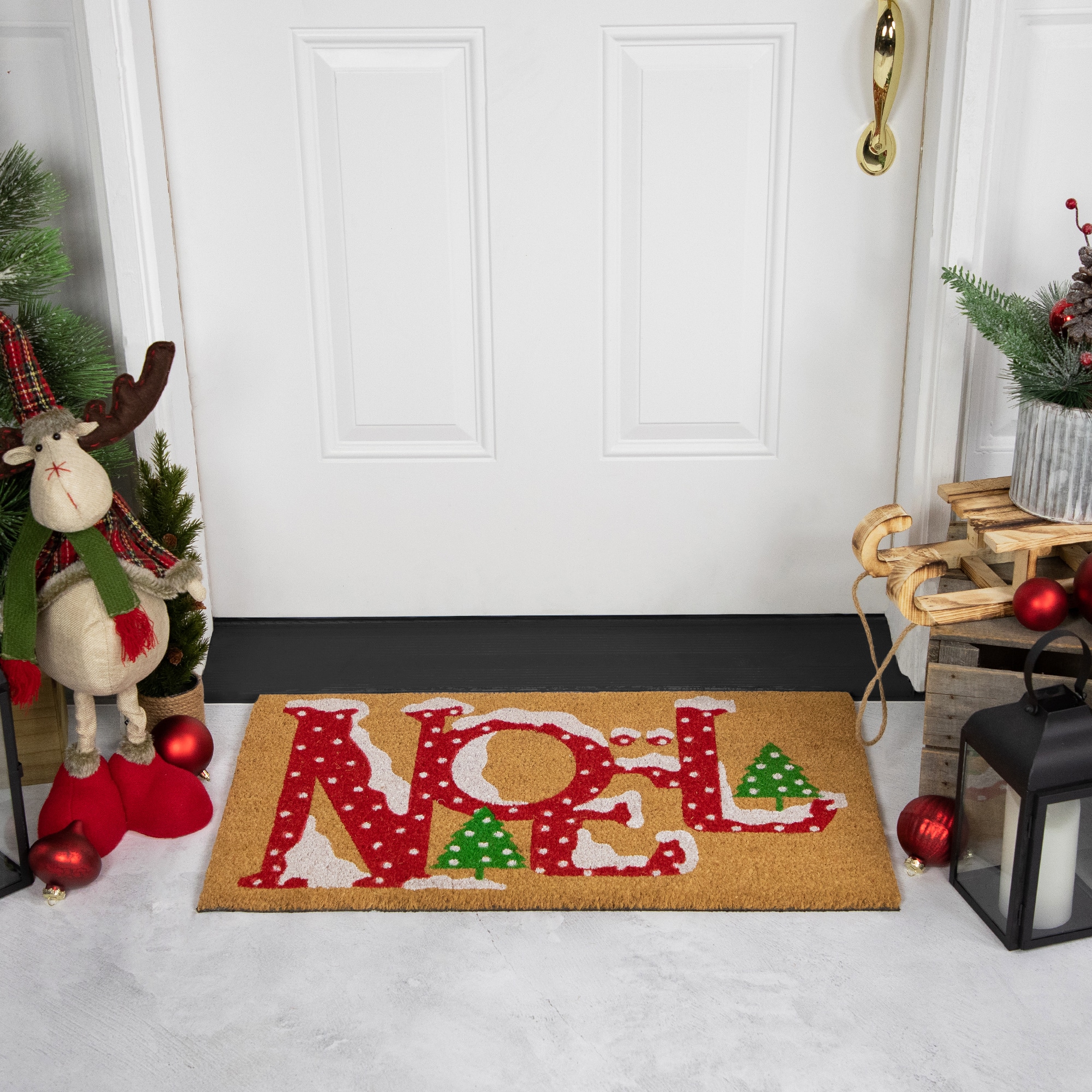 Brown and Red &#x22;Noel&#x22; Natural Coir Outdoor Christmas Doormat 18&#x22; x 30&#x22;