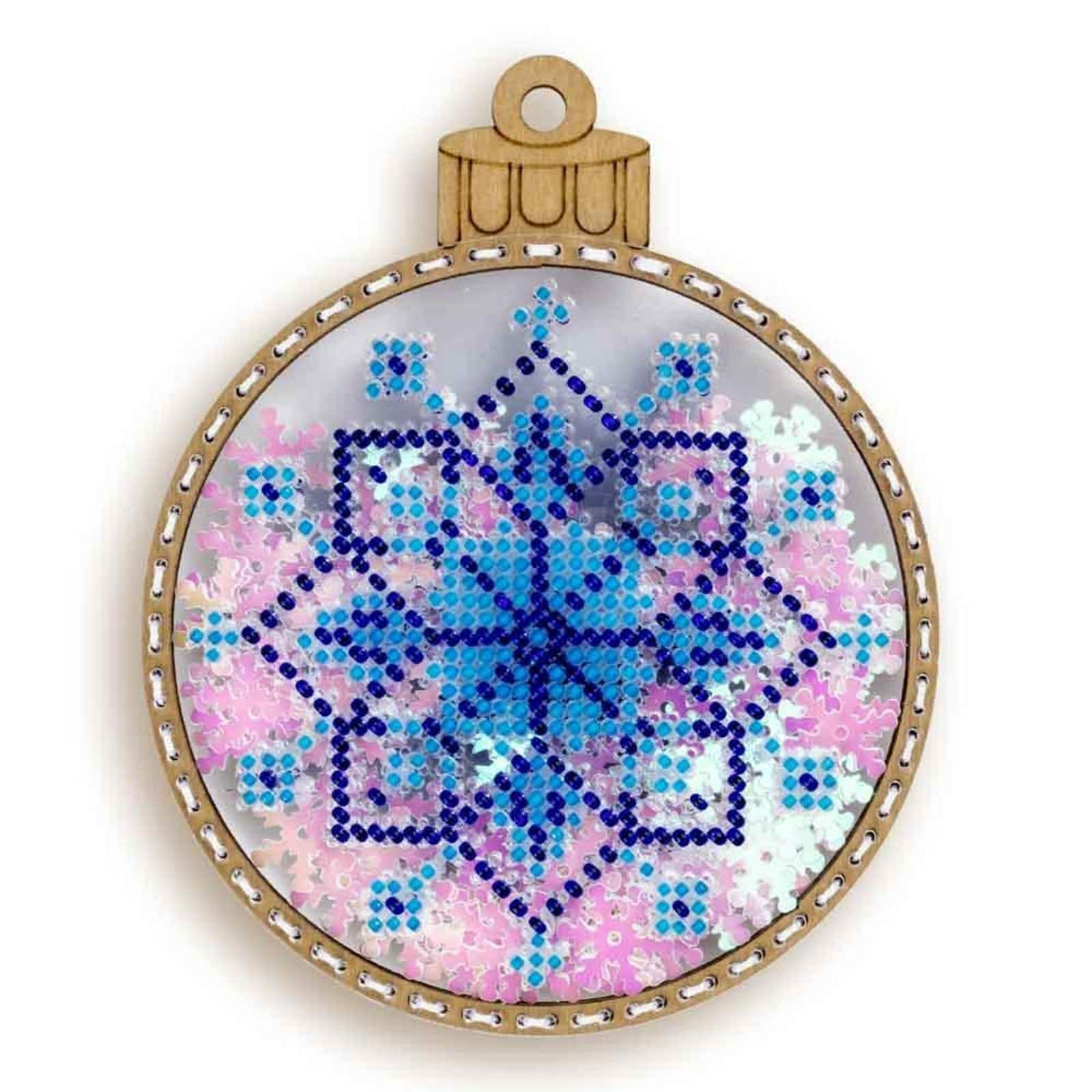 Wonderland Crafts Pink & Blue Snowflake Ball Ornament Bead Embroidery Kit