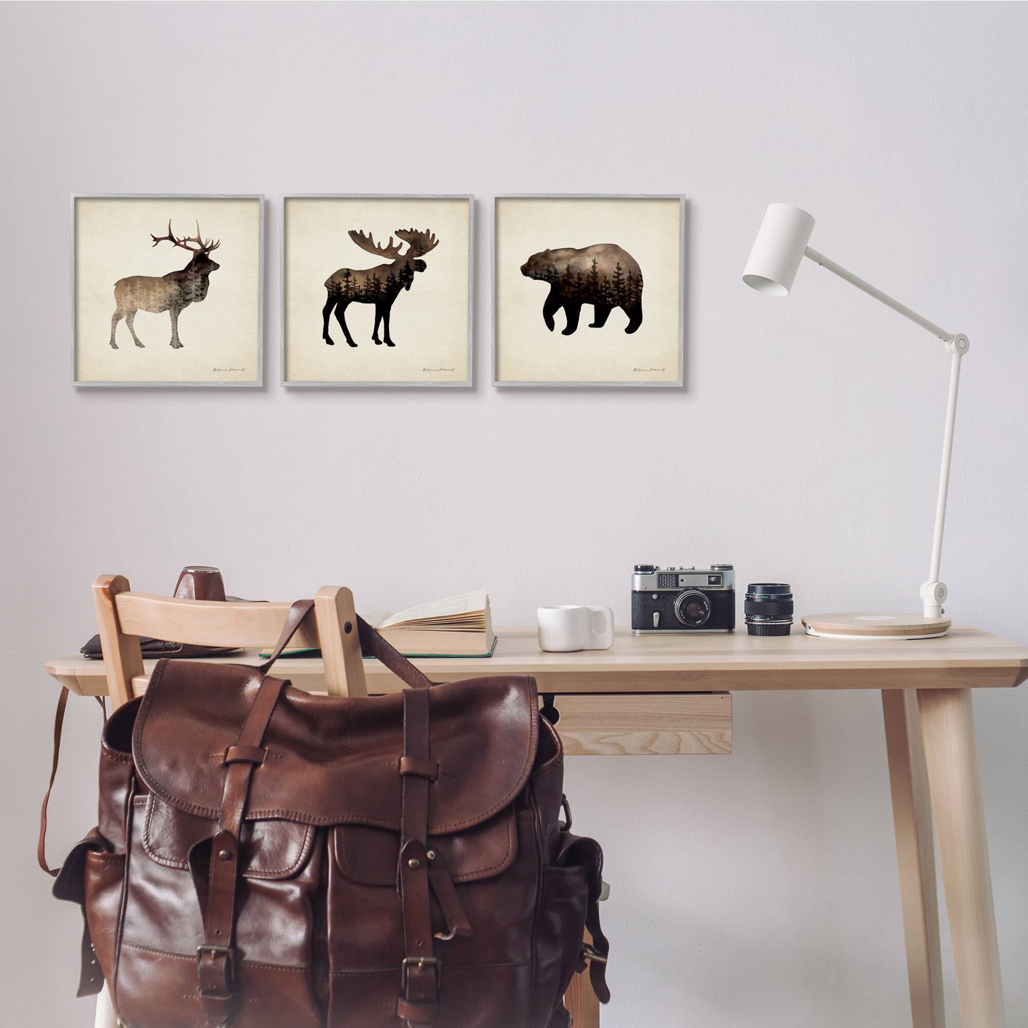 Stupell Industries Woodland Animal Silhouettes Rustic Forest Pine Tree Landscape Framed Wall Art