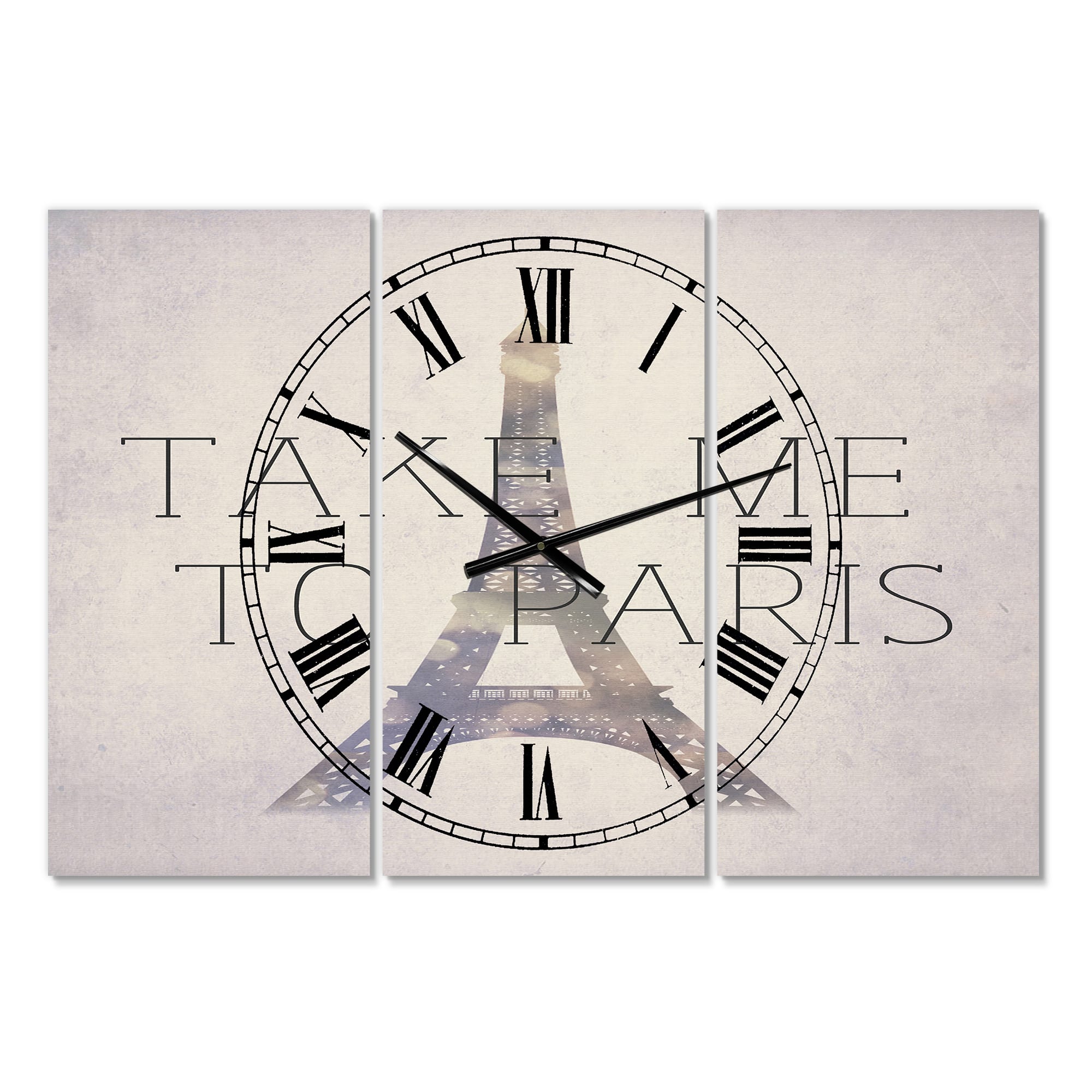 Designart Take Me To Paris Large Traditional 3 Panel Wall Clock