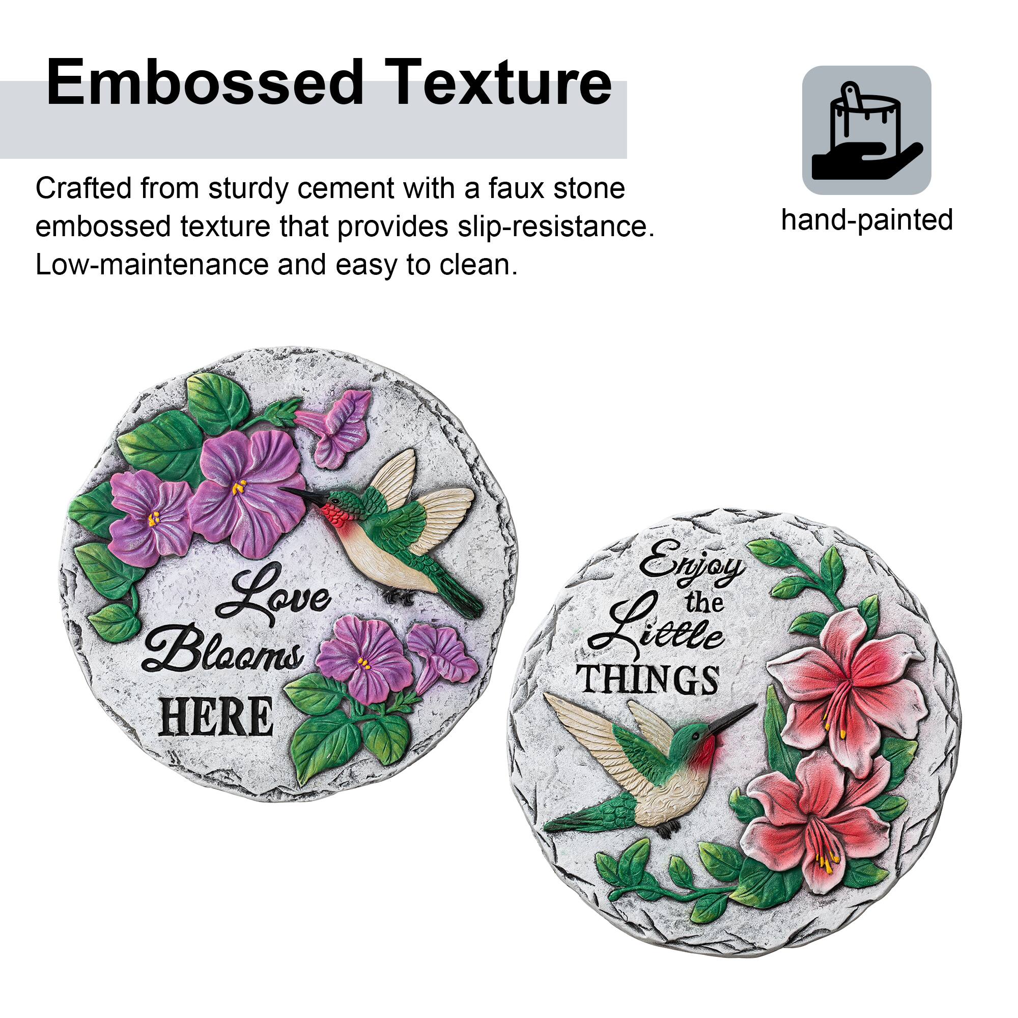 Glitzhome&#xAE; 10&#x22; Cement Hummingbird &#x26; Flower Textured Stepping Stones Set