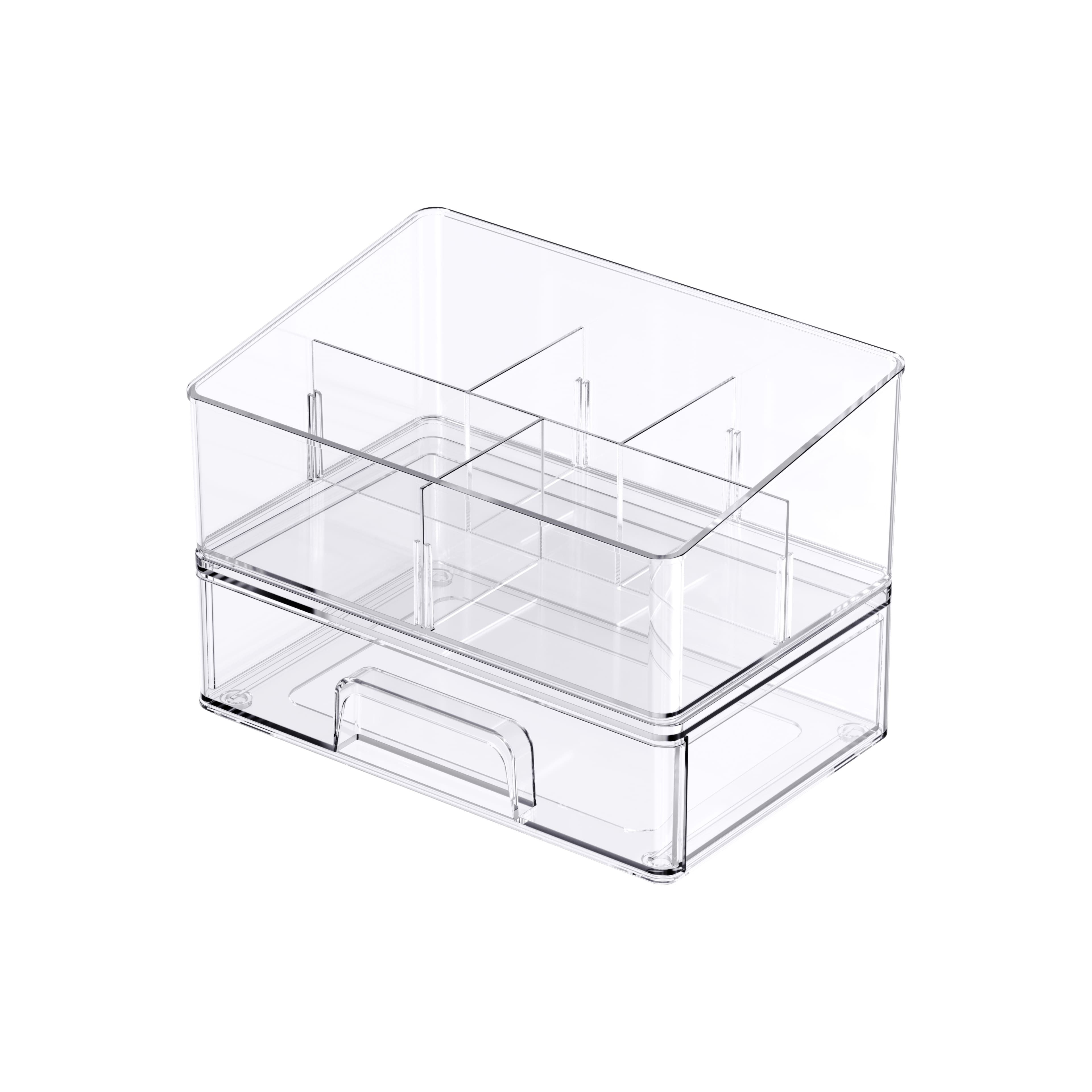 Petit compartiment de rangement en plastique transparent et empilable pour le bureau d’Ordonnez simplement
