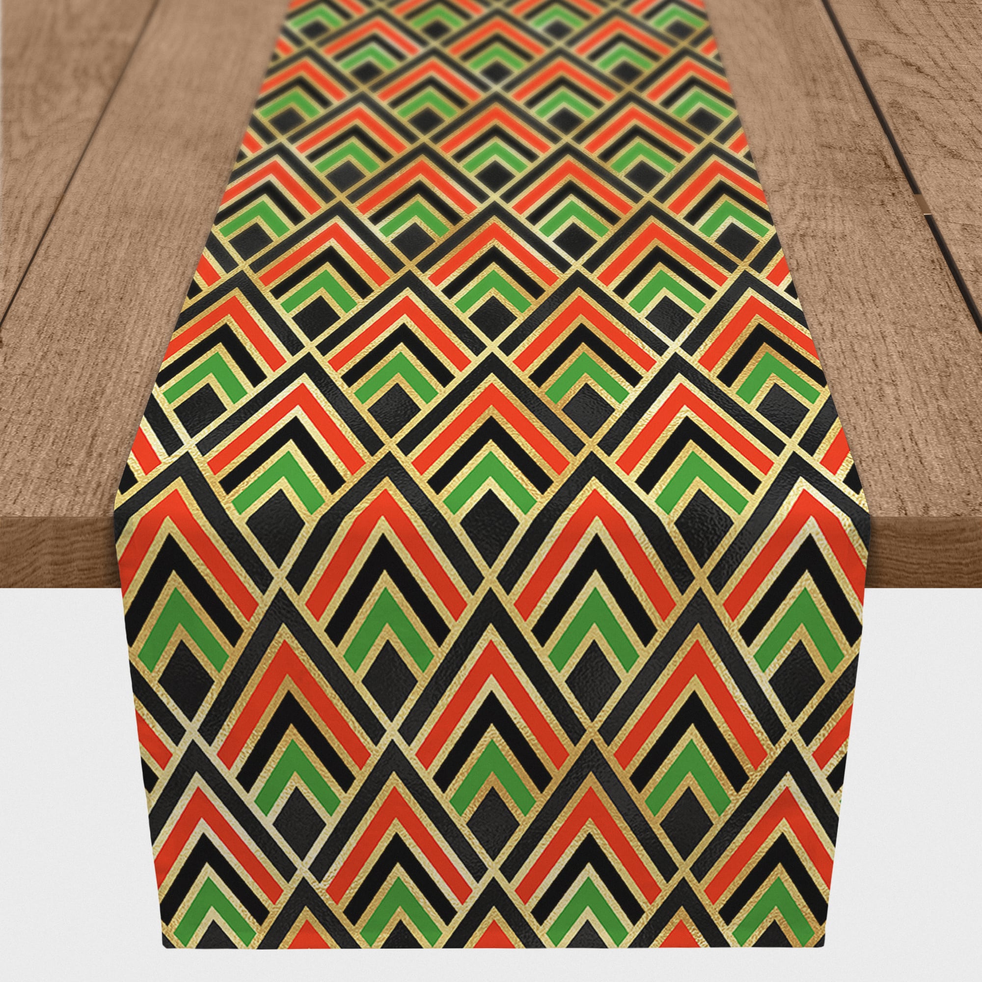 72" Kwanzaa Pattern Black Poly Twill Table Runner