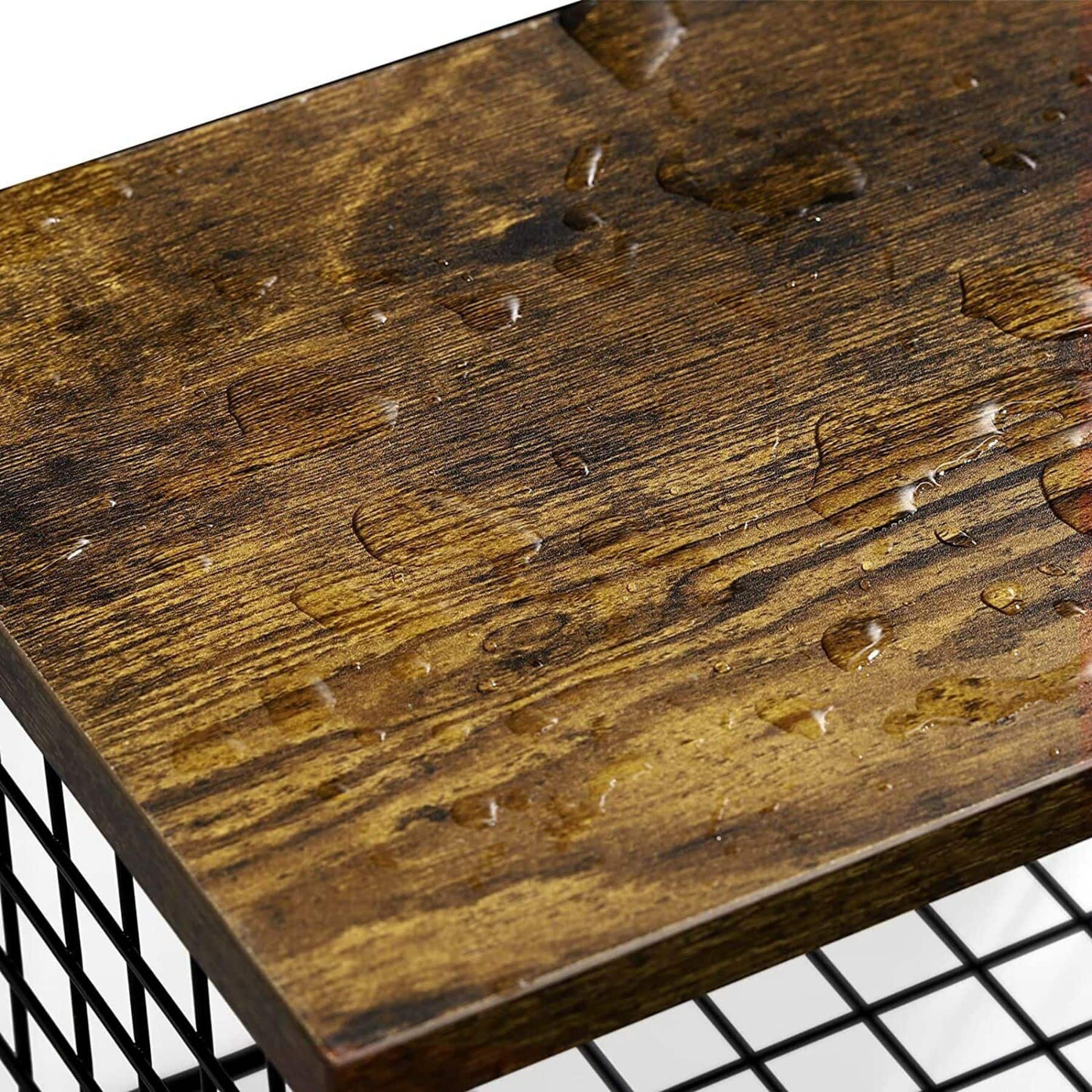 Wood & Metal Wall Mounted Bathroom Towel Rack with 6 Hooks