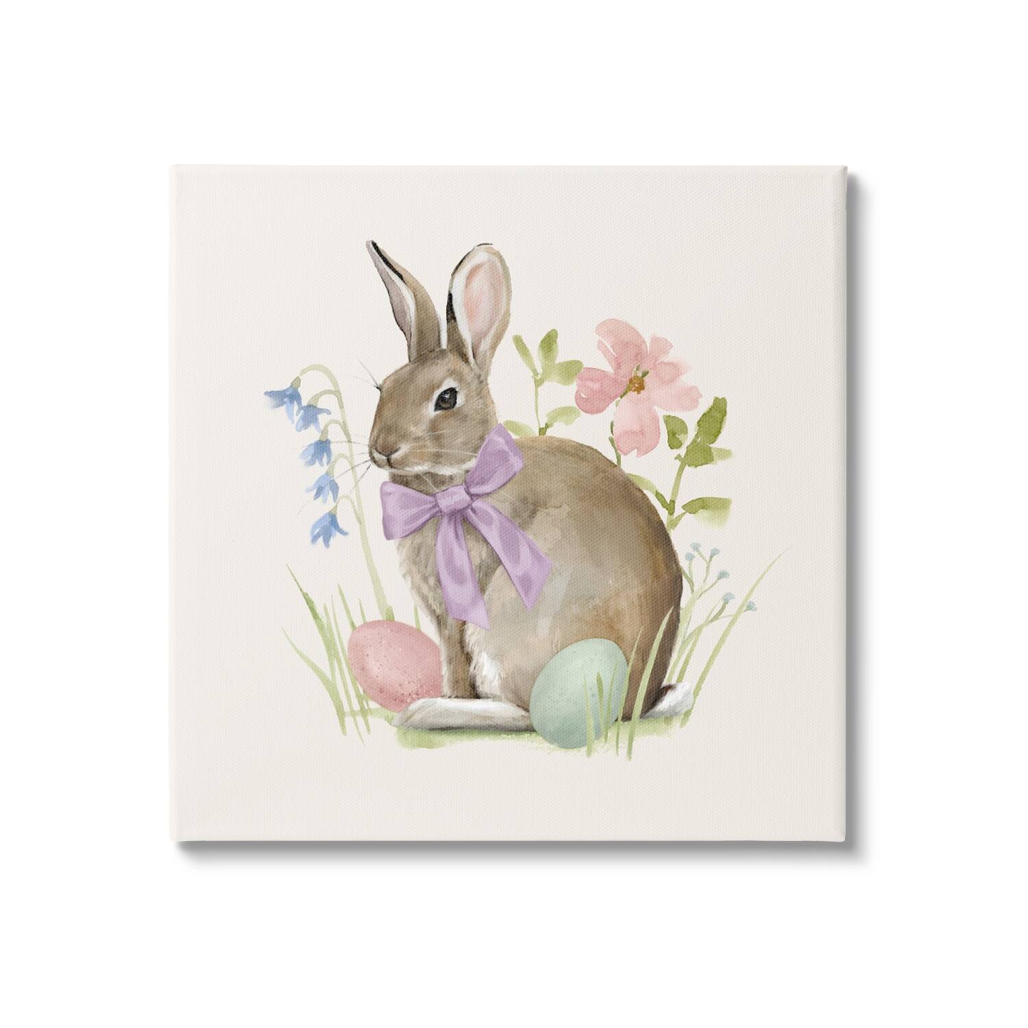 Stupell Industries Spring Bunny Rabbit Easter Eggs Blossoming Flowers Canvas Wall Art