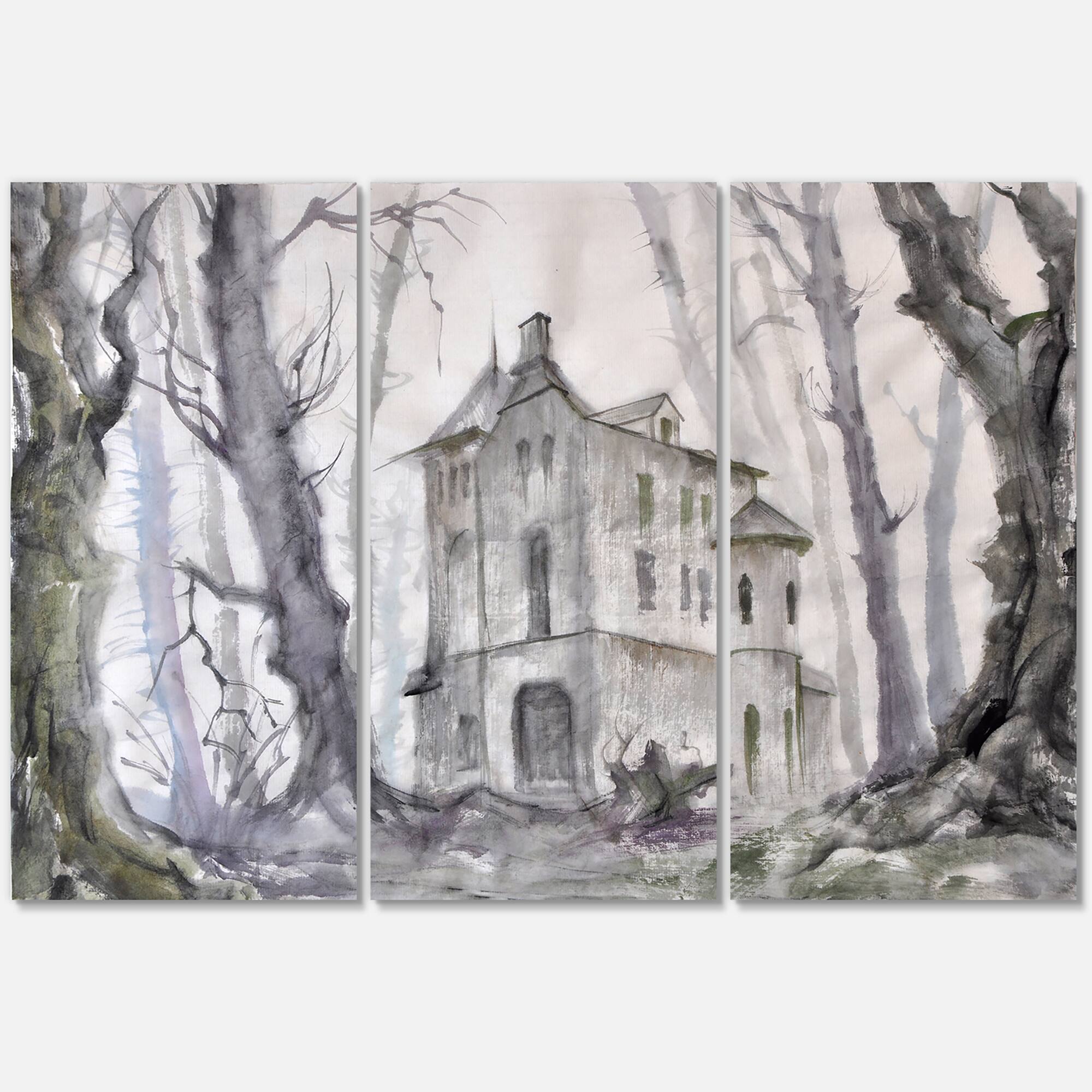 Designart - Haunted Castle In The Woods - Traditional Canvas Wall Art Print