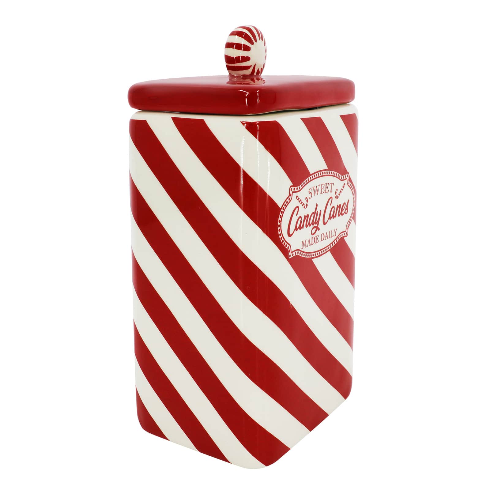 7.5&#x22; Red &#x26; White Candy Cane Ceramic Container by Ashland&#xAE;