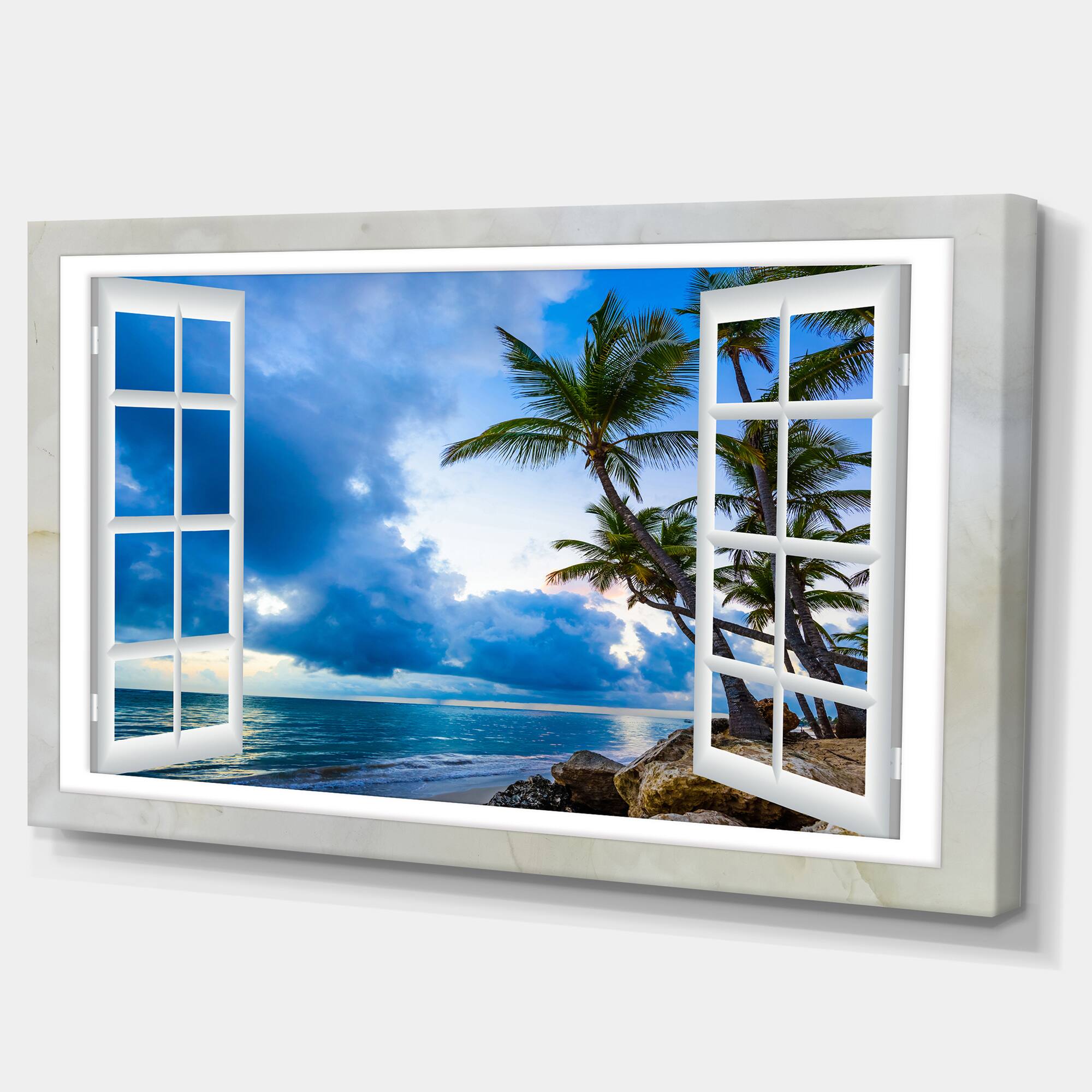 Designart - Window Open to Cloudy Blue Sky - Oversized Landscape Wall Art Print