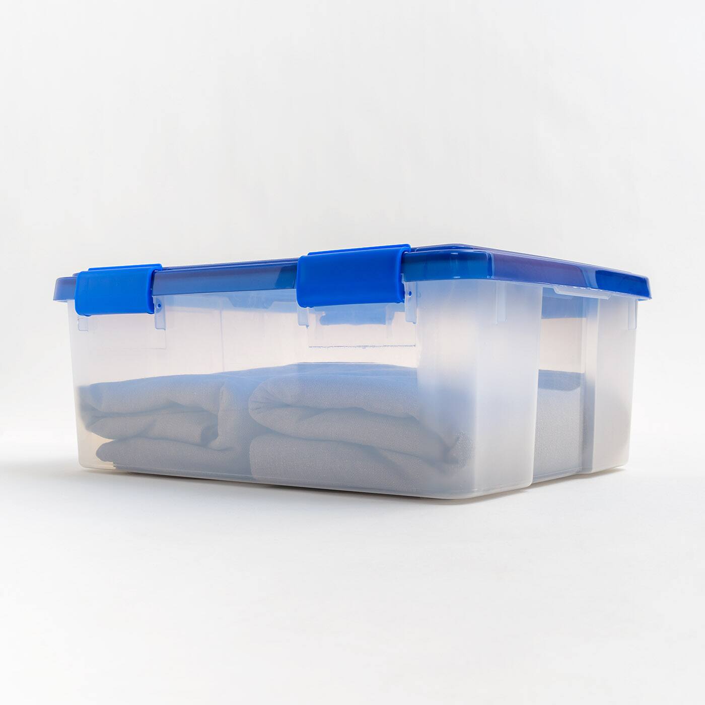 IRIS Element Resistant Clear Plastic Storage Boxes with Blue Lid