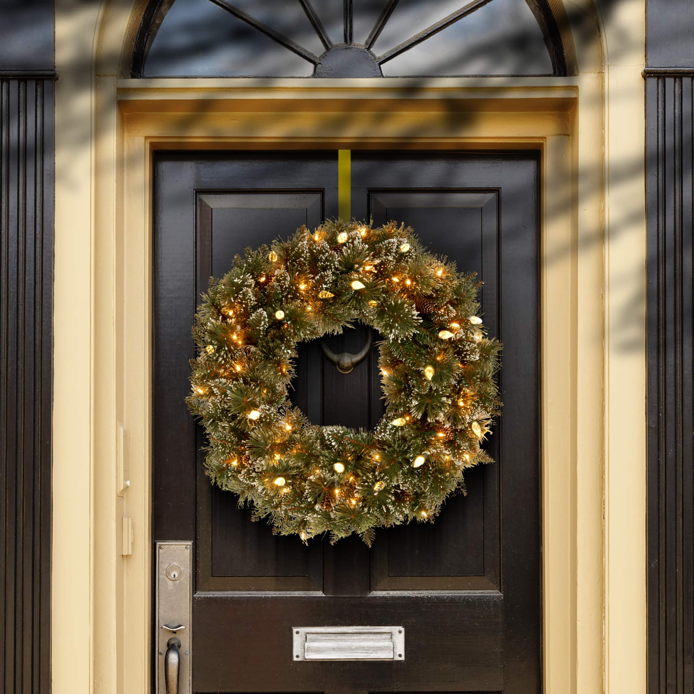 24&#x22; Glittery Bristle&#xAE; Pine Wreath with Warm White LED Lights