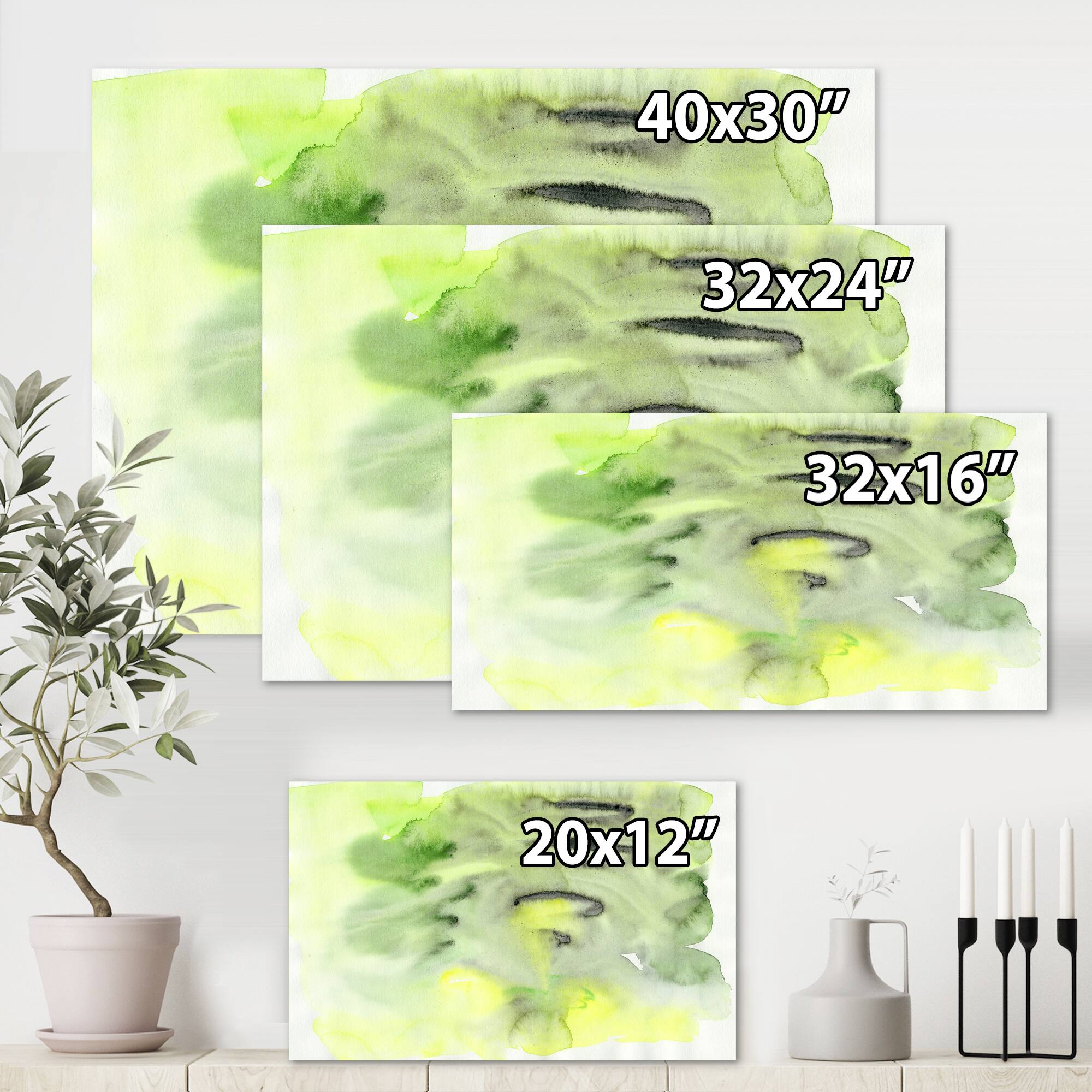 Designart - Abstract Pond of Green and Yellow - Modern Canvas Wall Art Print