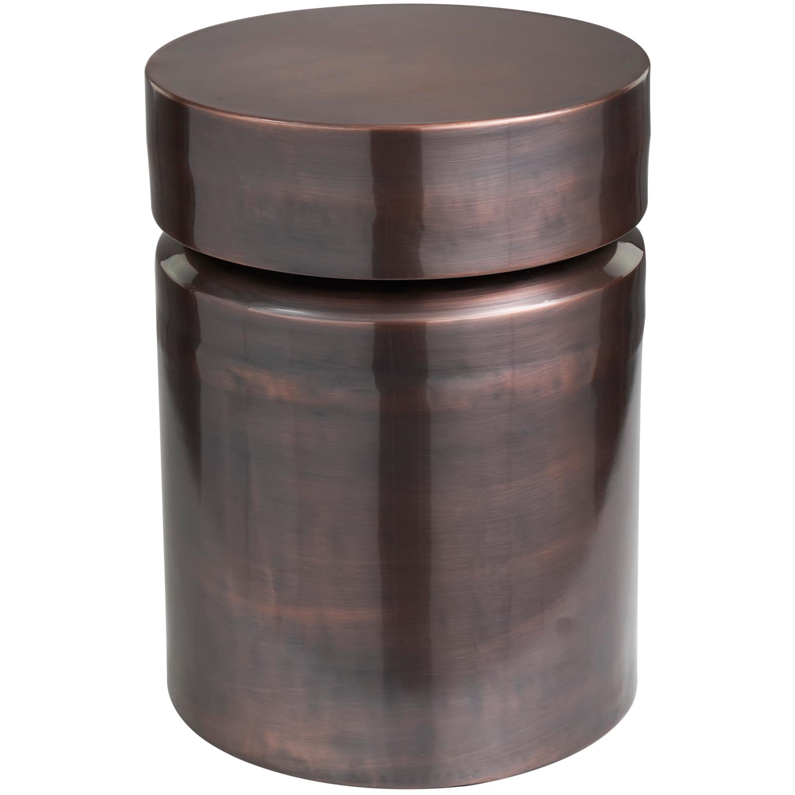 19&#x22; Copper Metal Drum Accent Table