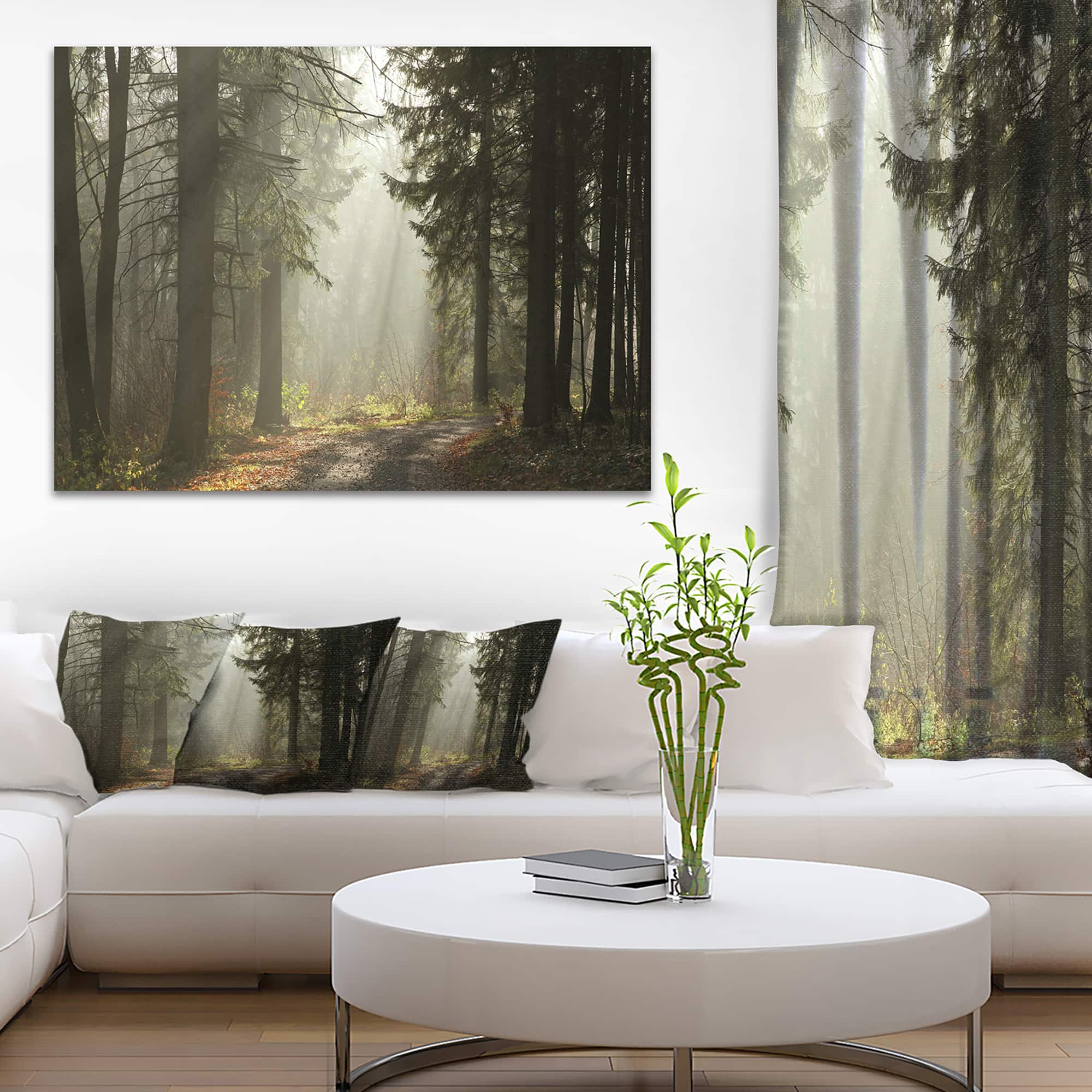 Designart - Dark Green Forest with Sun Rays - Landscape Photography Canvas Print