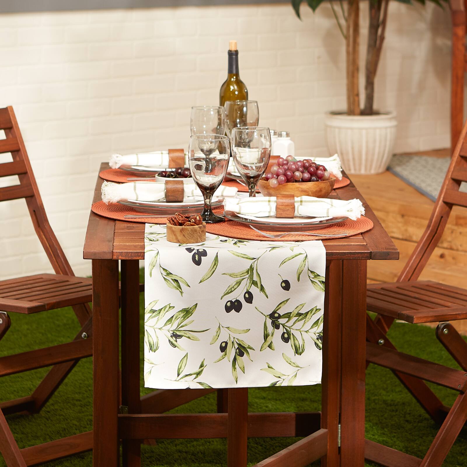 Olives Print Outdoor Table Runner,, 14" x 72"