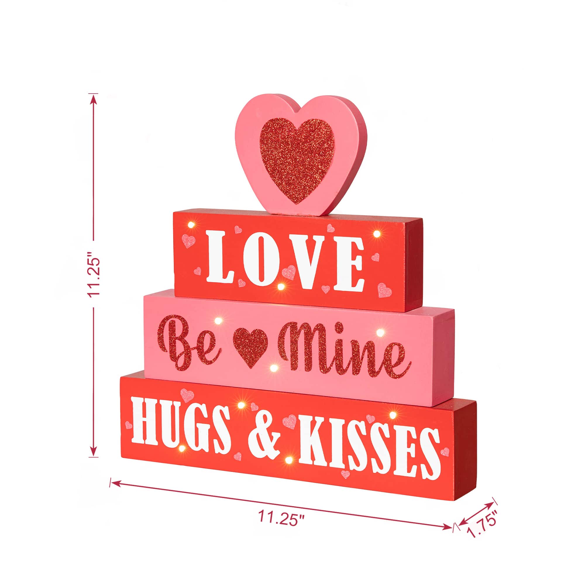 Glitzhome® 11.25"Lighted Valentine's Wooden Block Table Sign