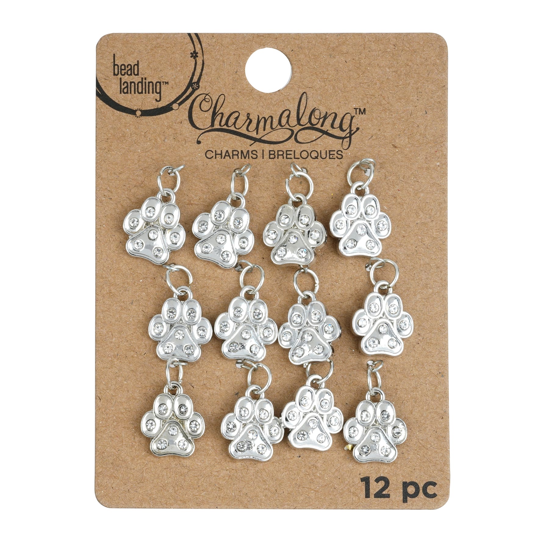12 Packs: 12 ct. (144 total) Charmalong™ Rhodium Paw Charms by Bead Landing™