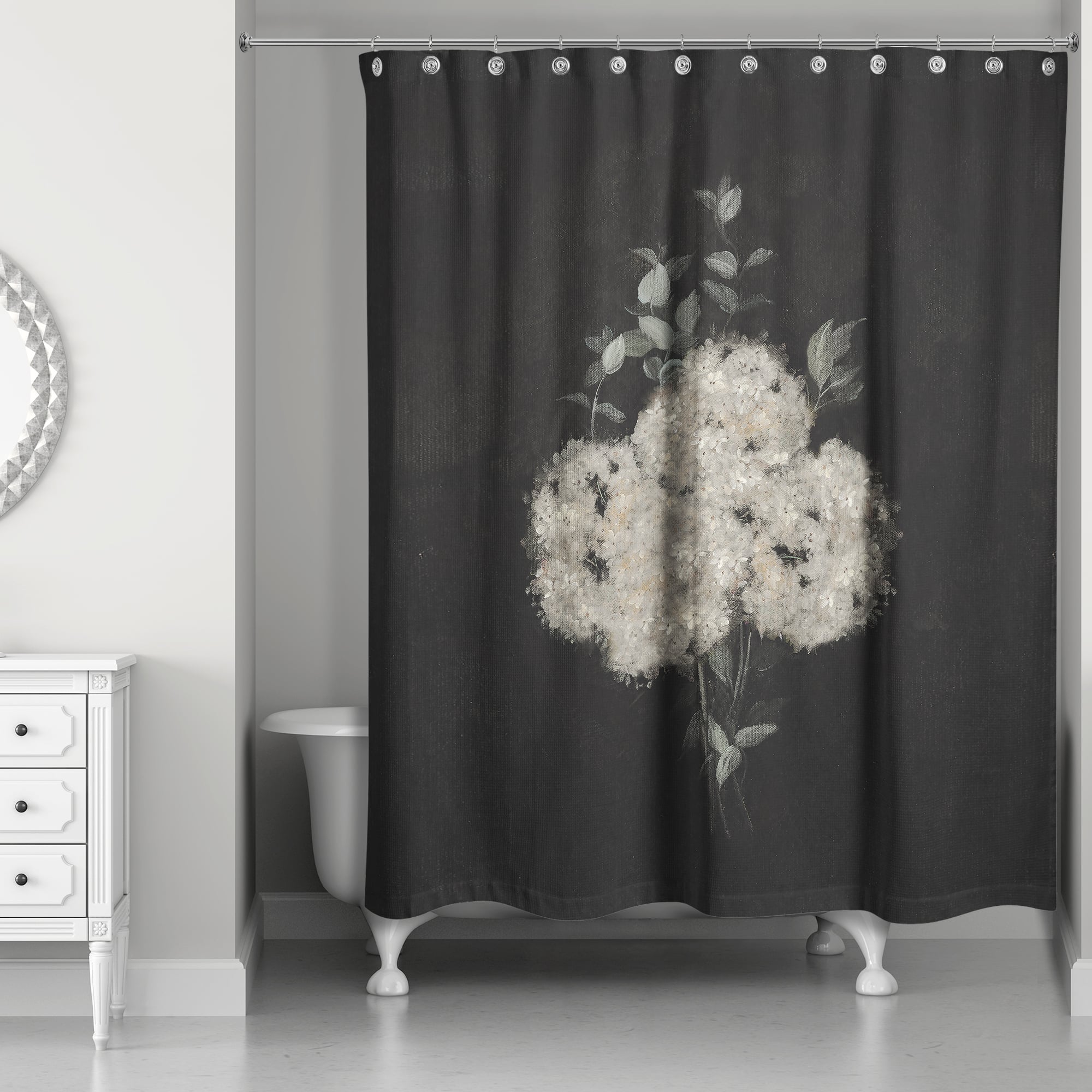 Moody Chalk Background Hydrangeas 71" x 74" Shower Curtain