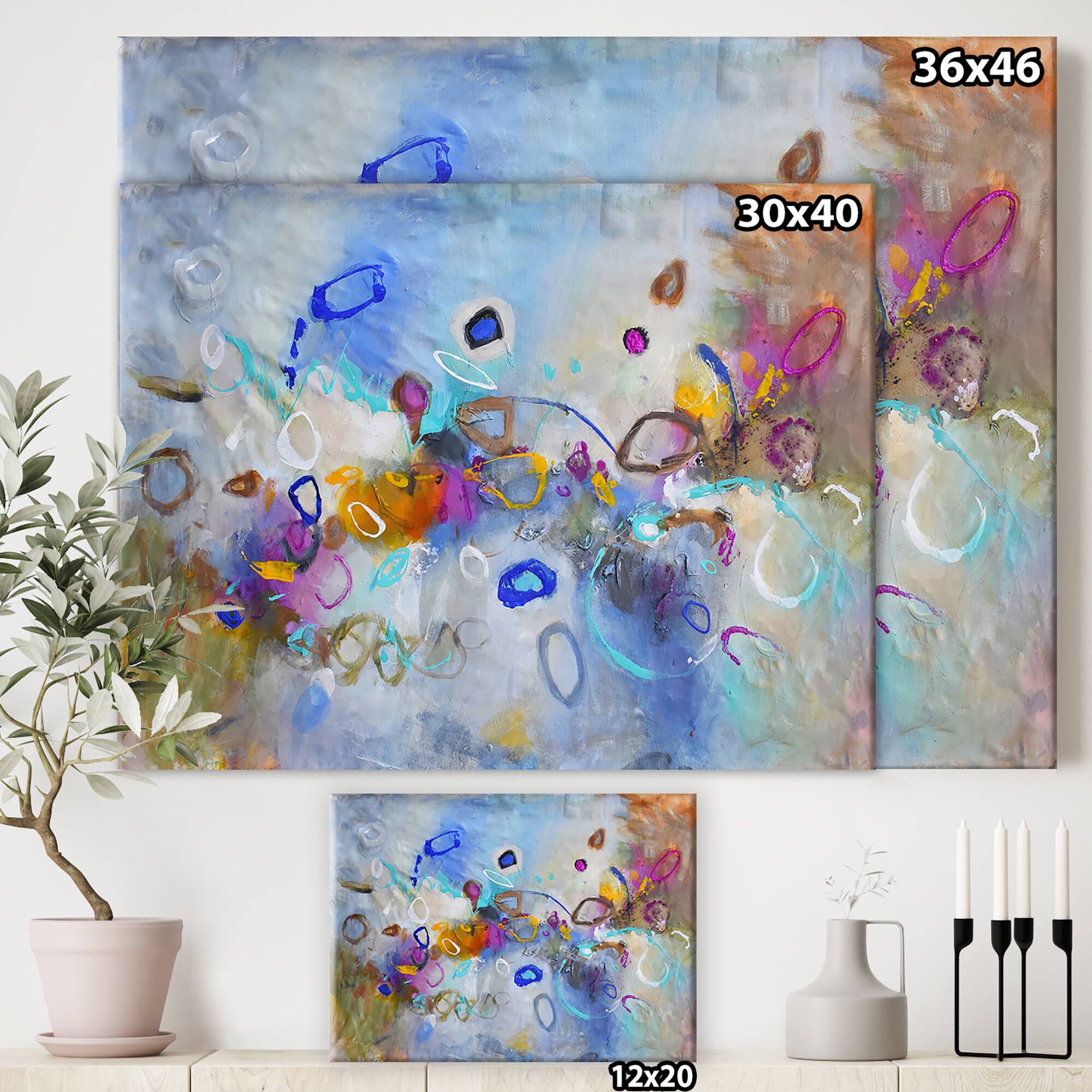 Designart - Energetic Dance Of Yellow And Blue - Modern & Contemporary Gallery-wrapped Canvas