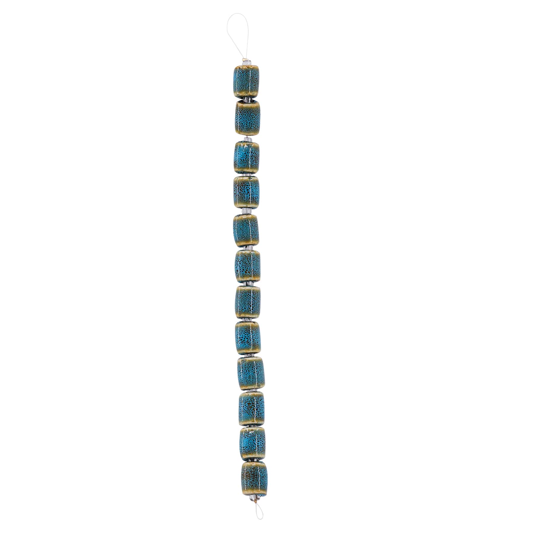 6 Pack: Blue & Tan Ceramic Tube Beads, 12mm by Bead Landing™