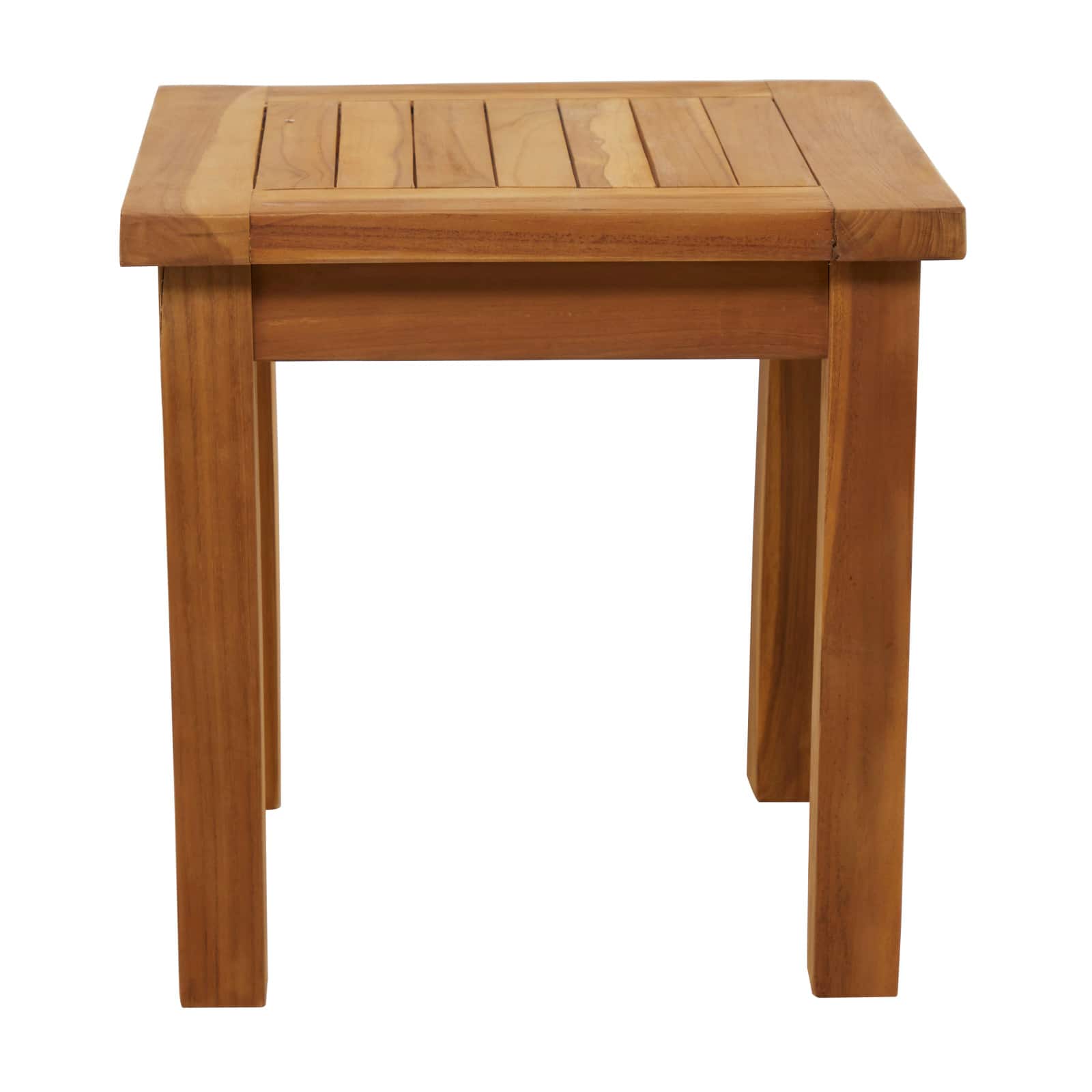 19&#x22; Brown Teak Wood Slatted Outdoor Accent Table