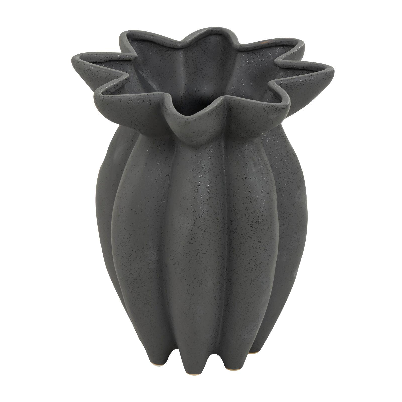 12&#x22; Black Ceramic Speckle Textured Vase with Tulip Style Opening
