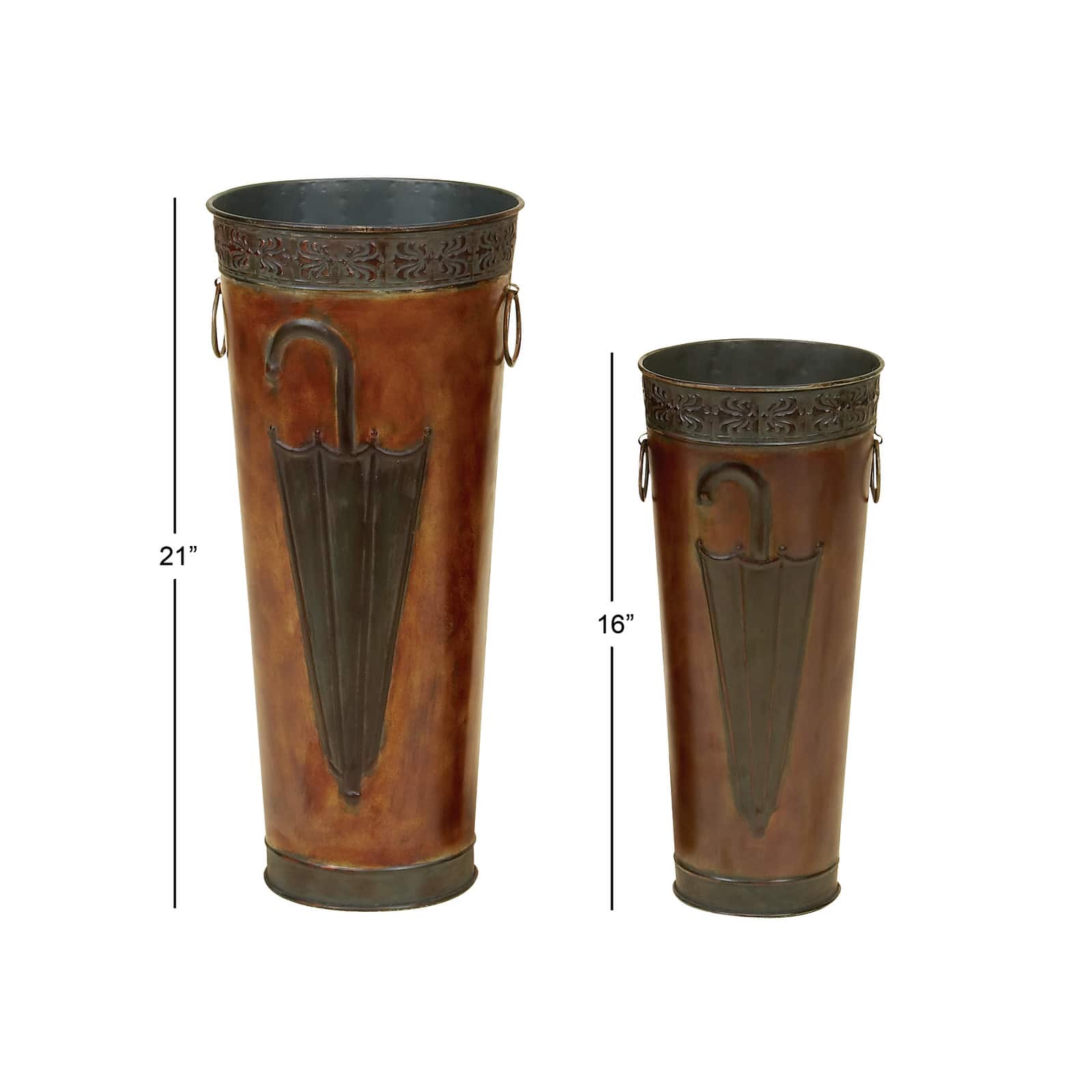 Set of 2 Brown Metal Rustic Vase, 21", 16"