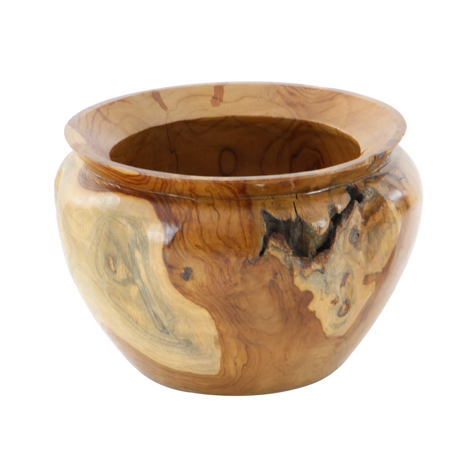 13" Natural Brown Wood Decorative Bowl