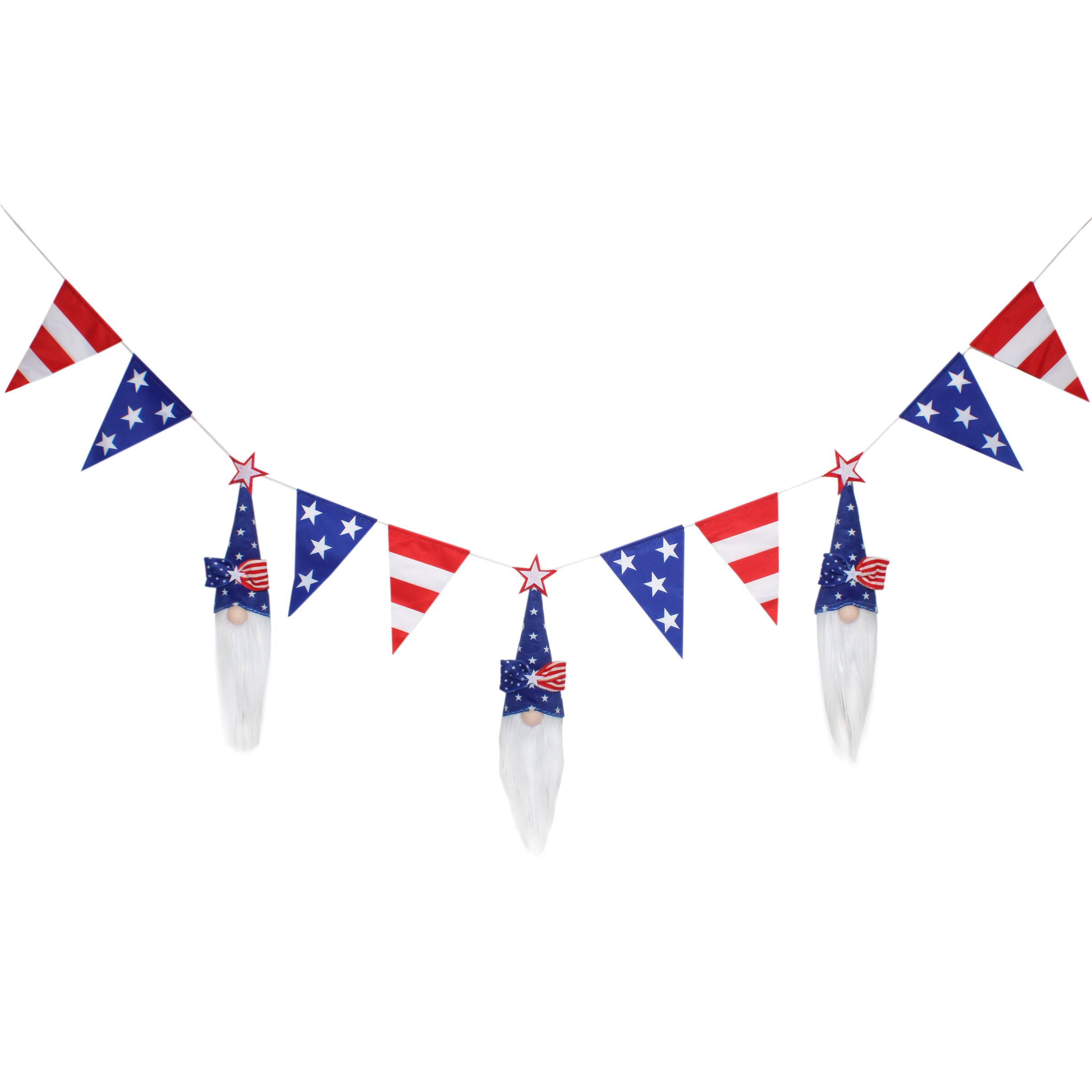 6ft. Patriotic Flags & Blue Gnomes Garland